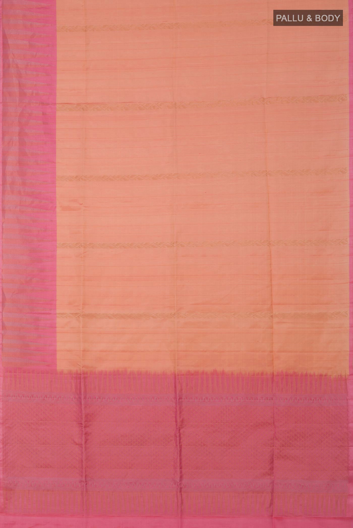 Flat view of Peach Soft Silk Saree with Fancy on the body and Fancy Border. 