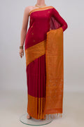 Pure Silk Red Soft Saree with Zari Butta on the body and Fancy Border.  displayed on a mannequin