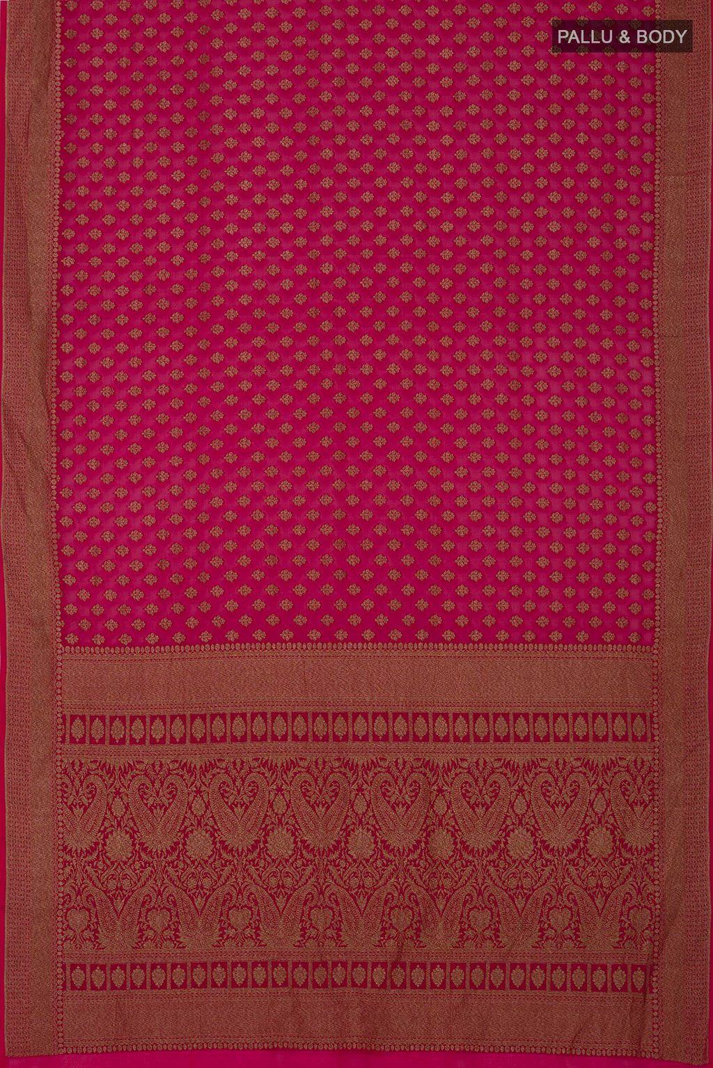 Flat view of Pink Georgette Saree with Fancy on the body and Fancy Border. 