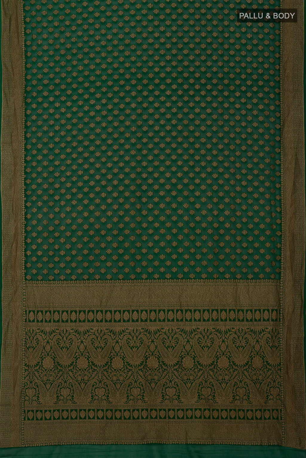 Flat view of Green Georgette Saree with Fancy on the body and Fancy Border. 