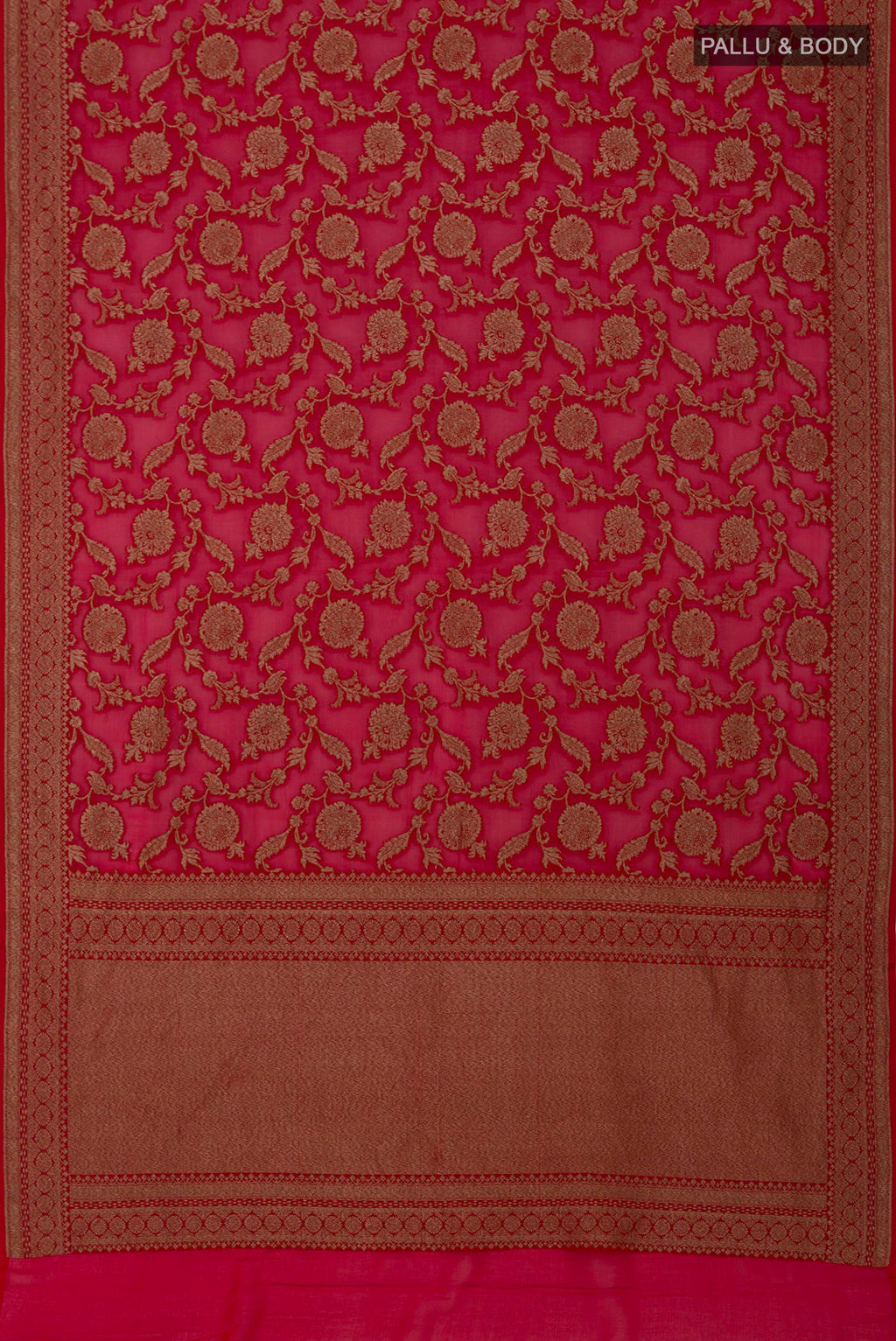 Flat view of Red Georgette Saree with Fancy on the body and Fancy Border. 