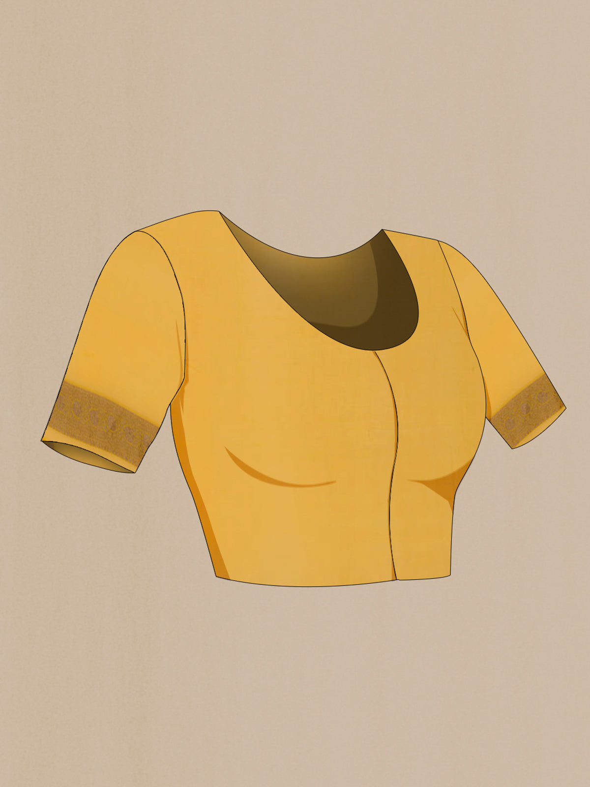 Close up image of the blouse of Yellow Georgette Saree with Fancy on the body and Fancy Border. 