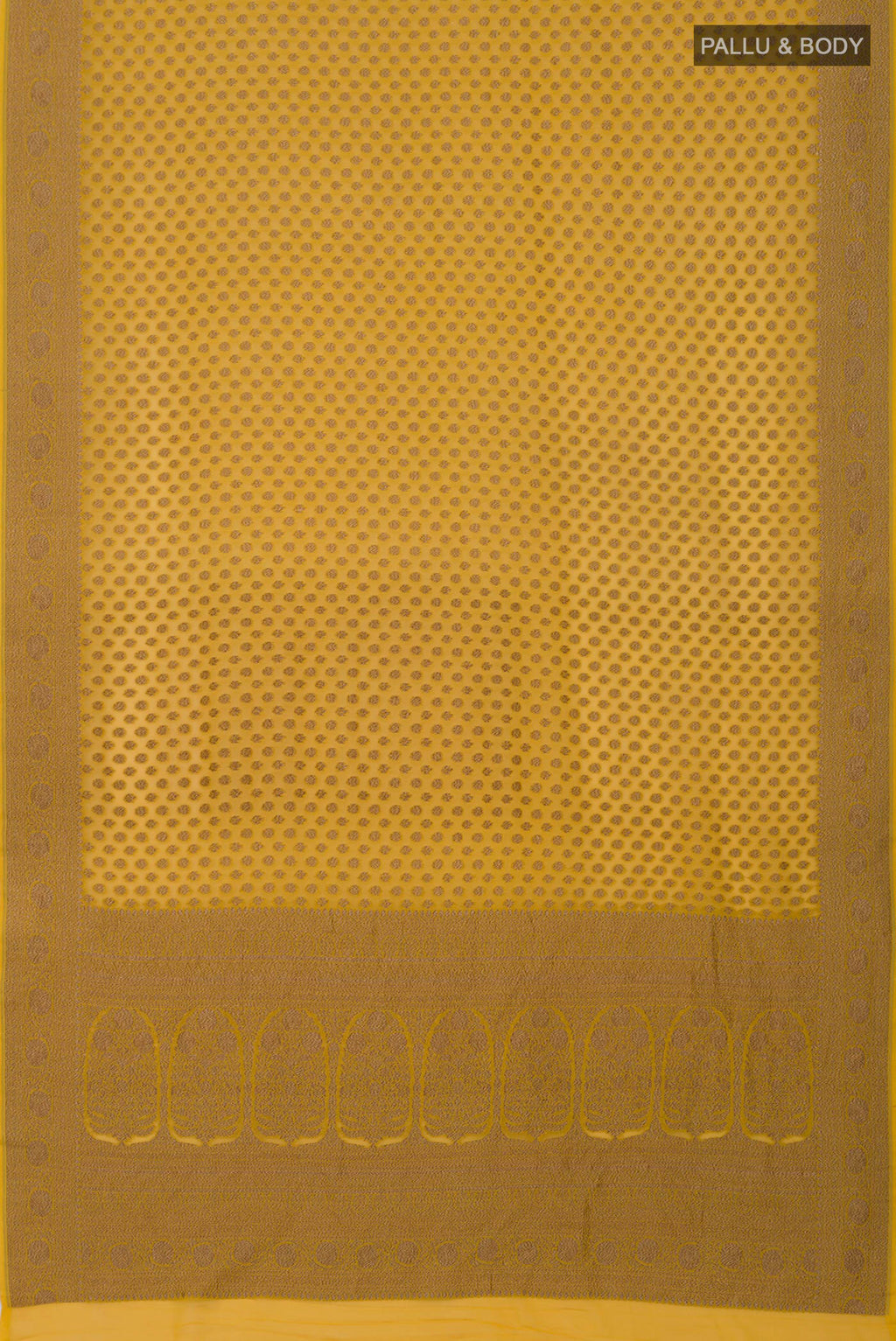 Flat view of Yellow Georgette Saree with Fancy on the body and Fancy Border. 