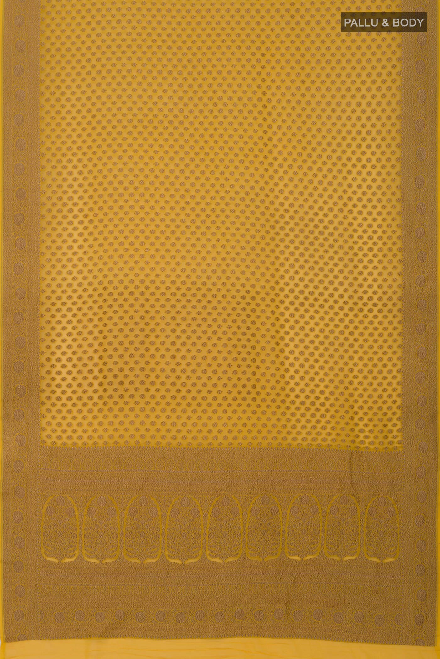 Flat view of Yellow Georgette Saree with Fancy on the body and Fancy Border. 