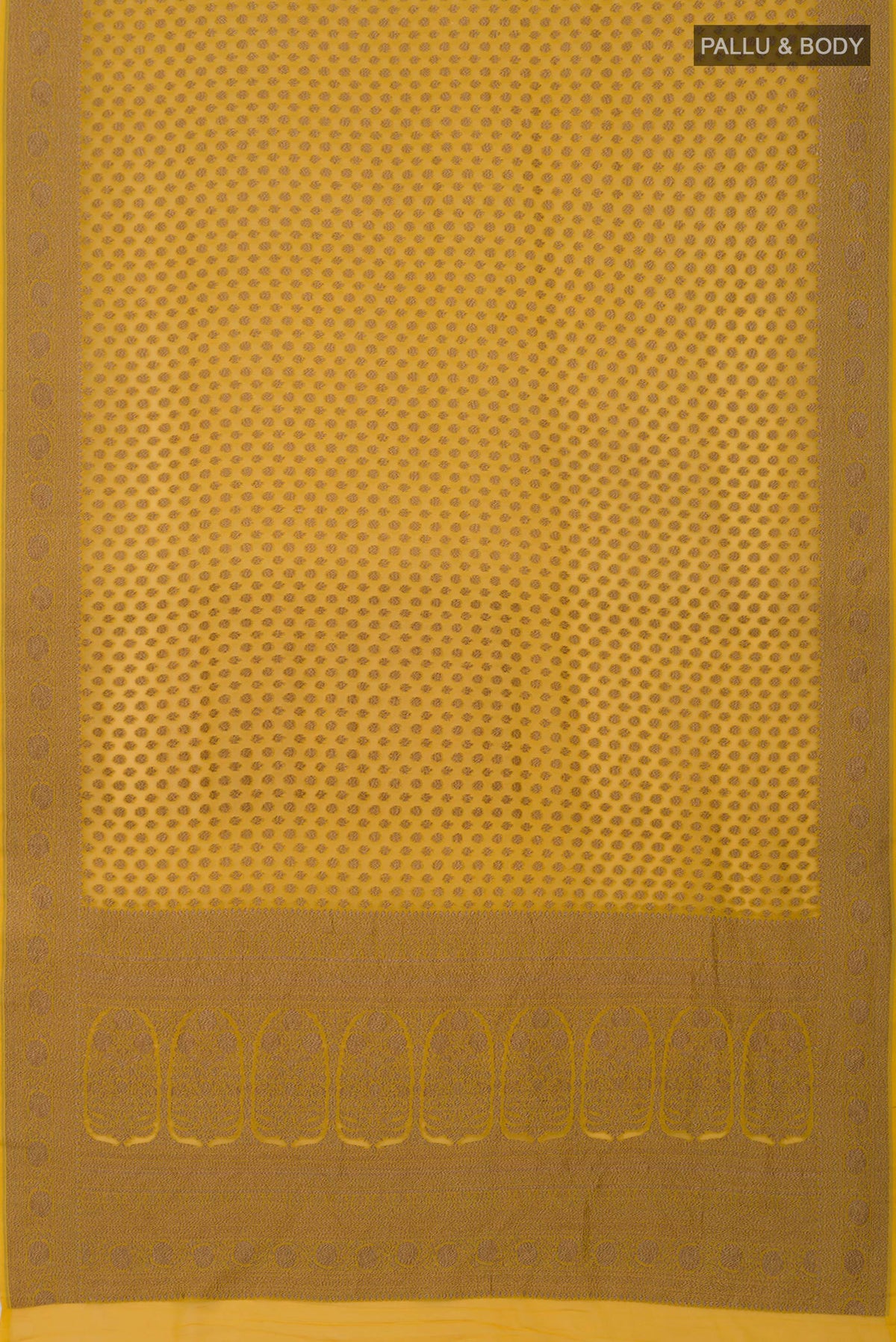 Flat view of Yellow Georgette Saree with Fancy on the body and Fancy Border. 