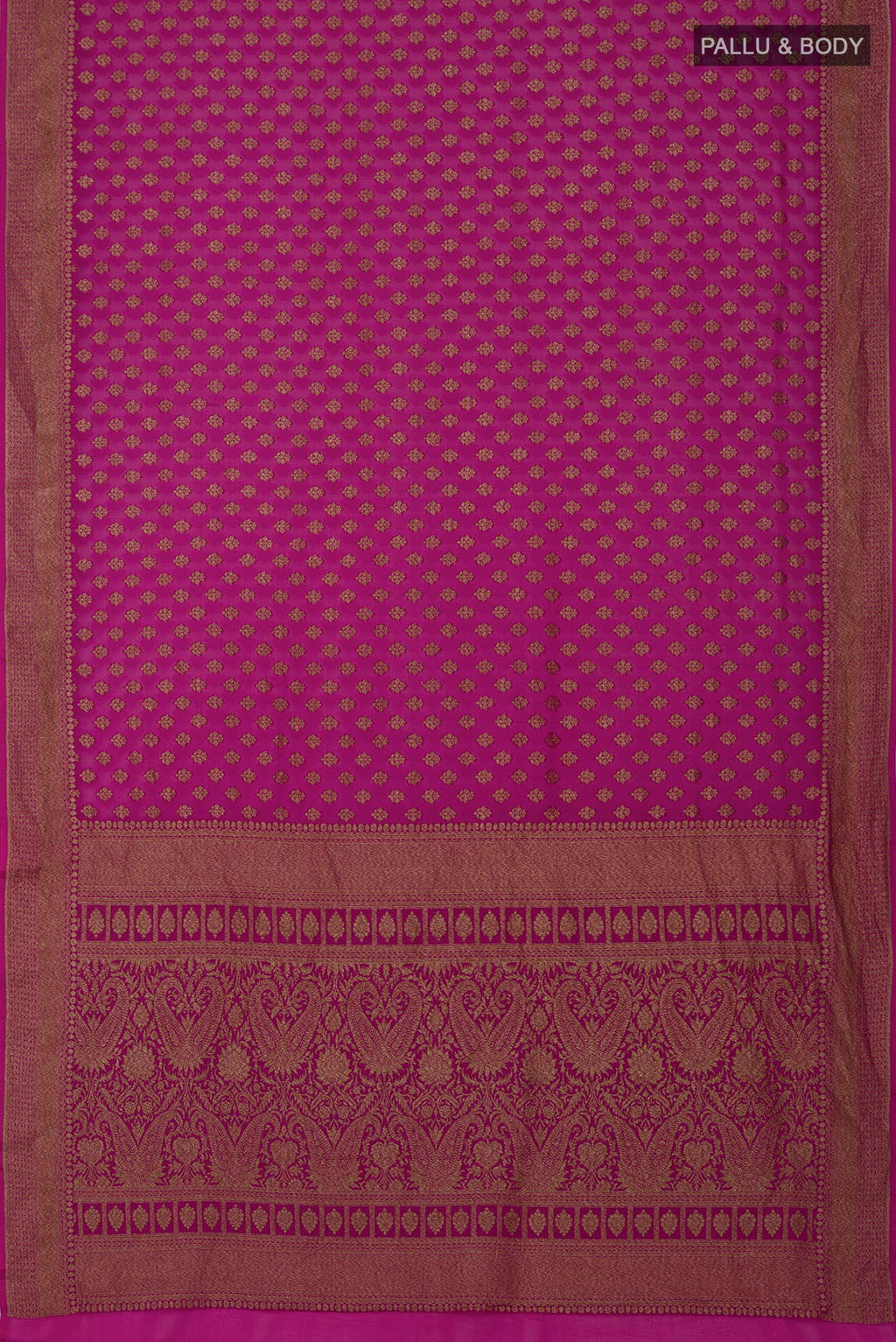 Flat view of Pink Georgette Saree with Fancy on the body and Fancy Border. 