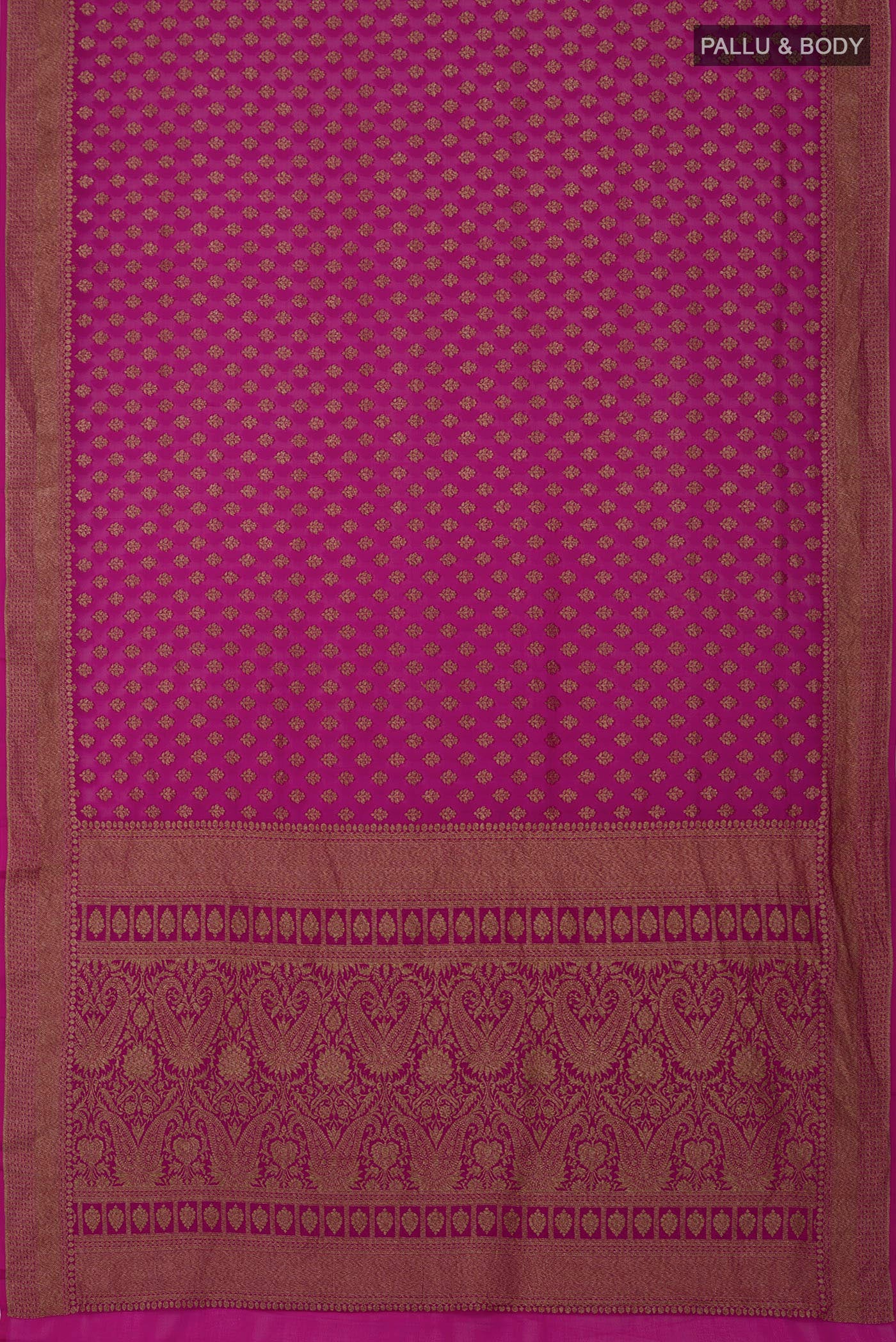 Flat view of Pink Georgette Saree with Fancy on the body and Fancy Border. 