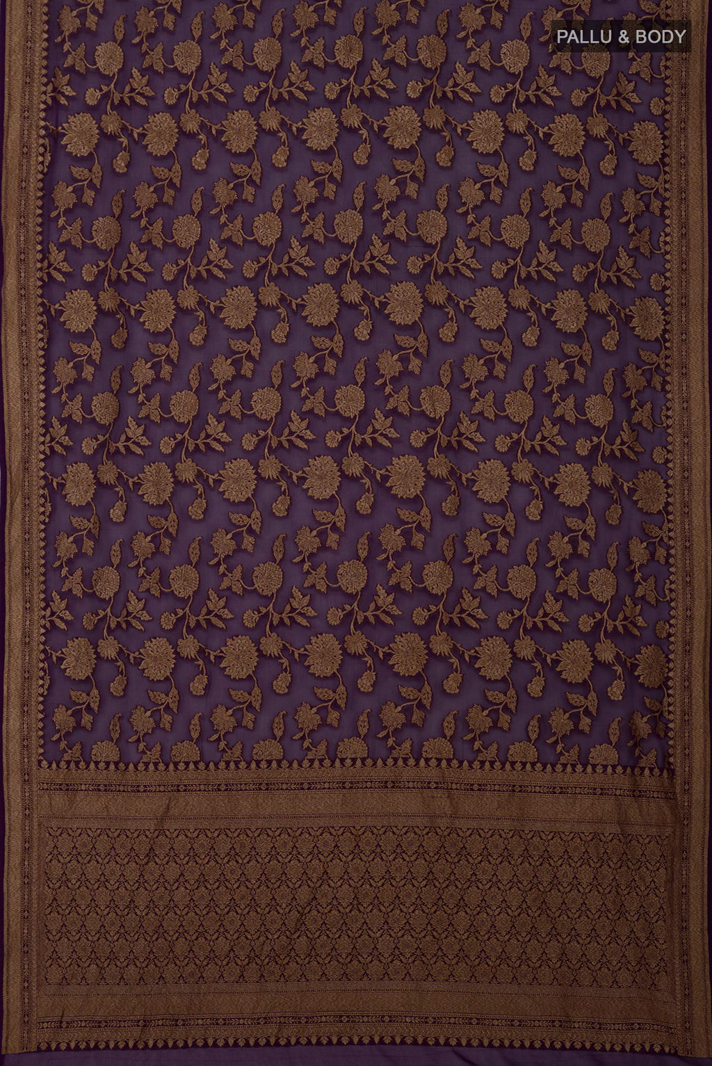Flat view of Purple Georgette Saree with Fancy on the body and Fancy Border. 