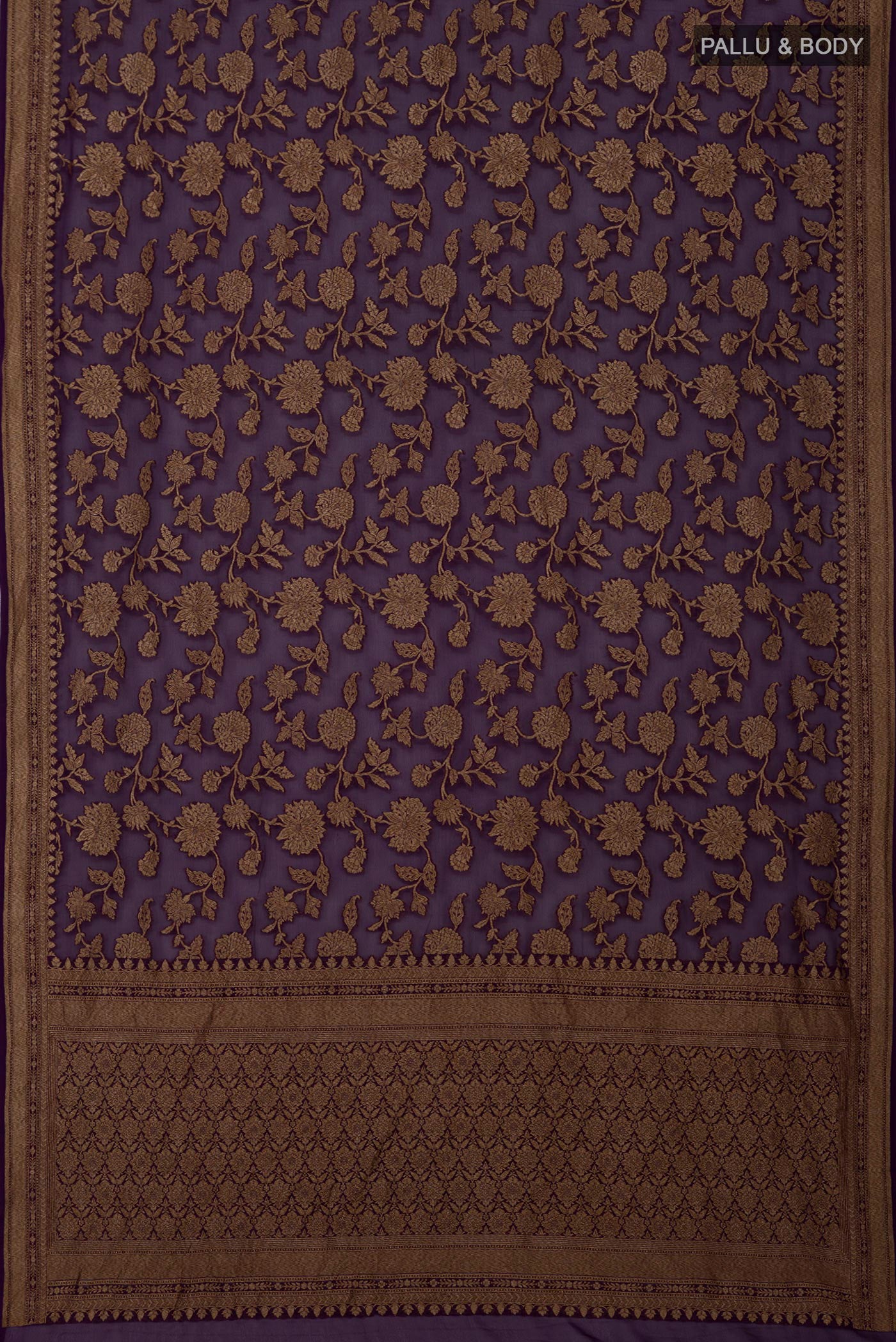 Flat view of Purple Georgette Saree with Fancy on the body and Fancy Border. 