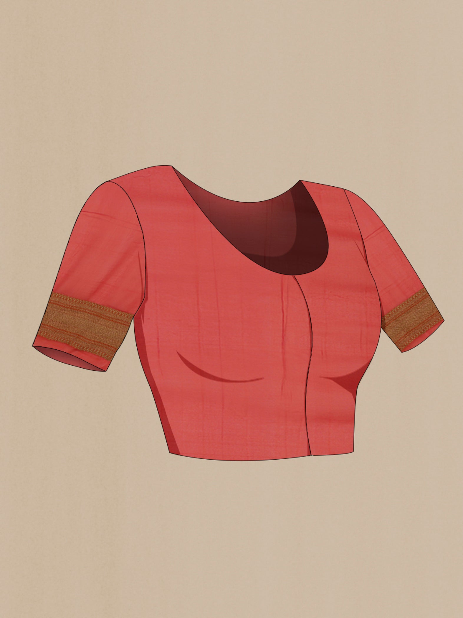 Close up image of the blouse of Magenta Banarasi Georgette Saree with Zari Brocade on the body and Zari Border. 