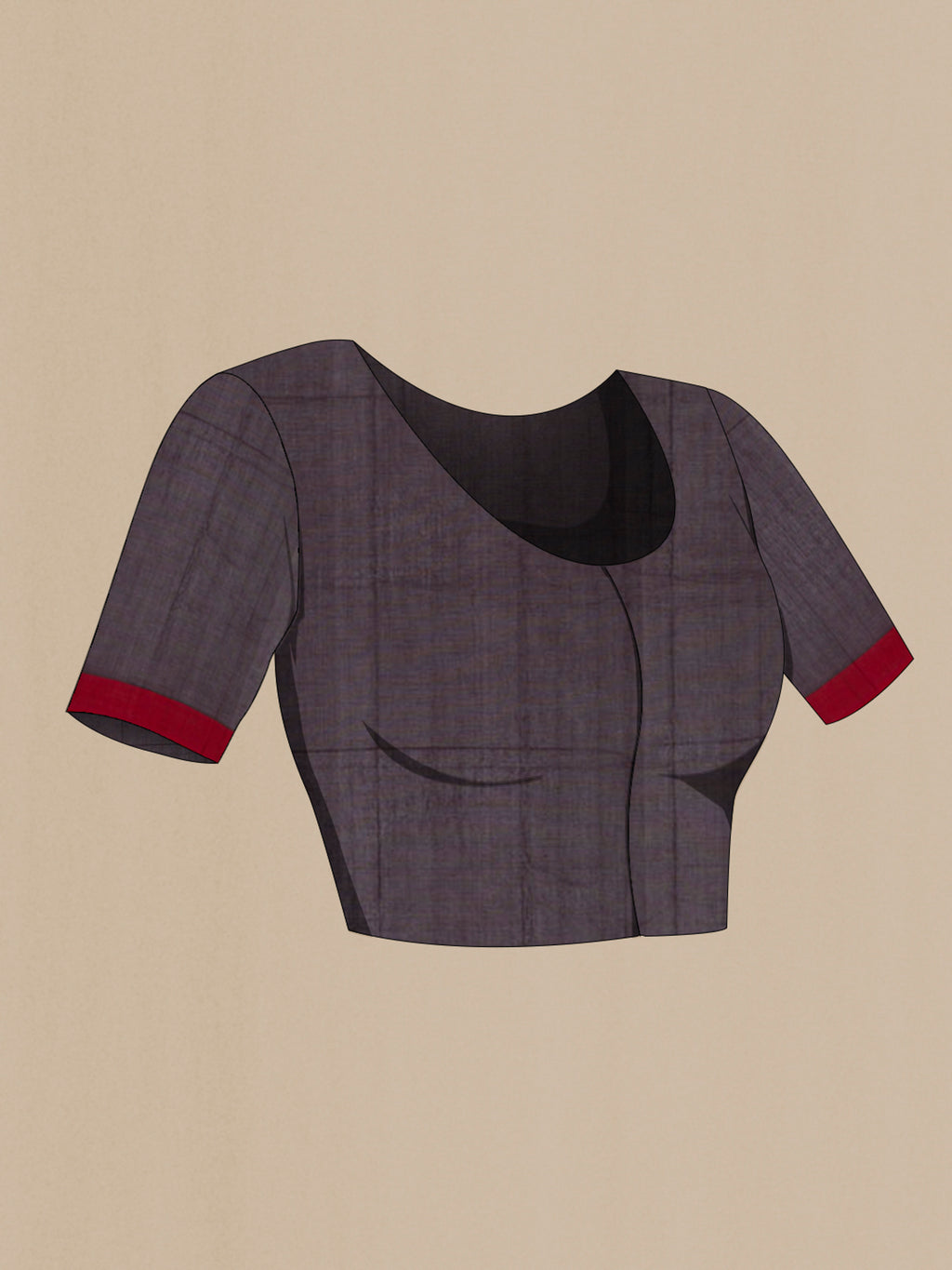 Close up image of the blouse of Brown Kanchi Cotton Saree with Thread Butta on the body and Plain Border. 