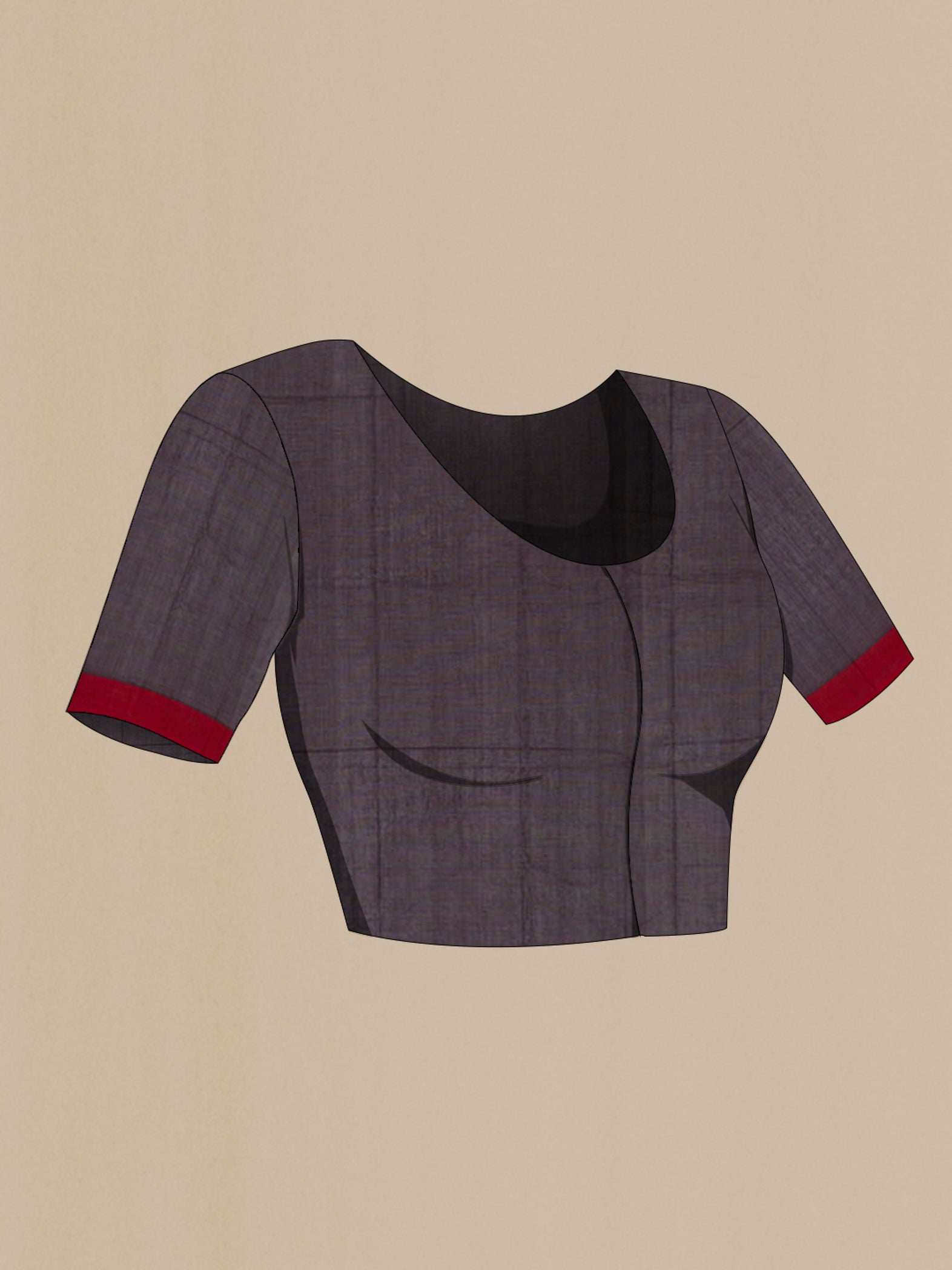 Close up image of the blouse of Brown Kanchi Cotton Saree with Thread Butta on the body and Plain Border. 
