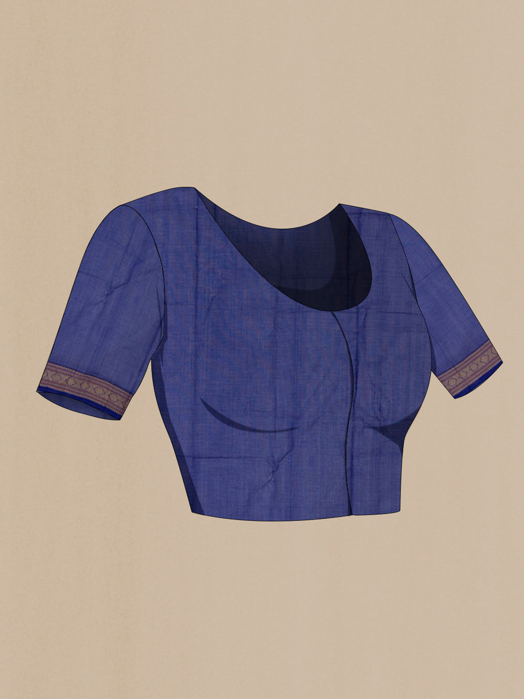 Close up image of the blouse of Blue Kanchi Cotton Saree with Thread Butta on the body and Thread Border. 