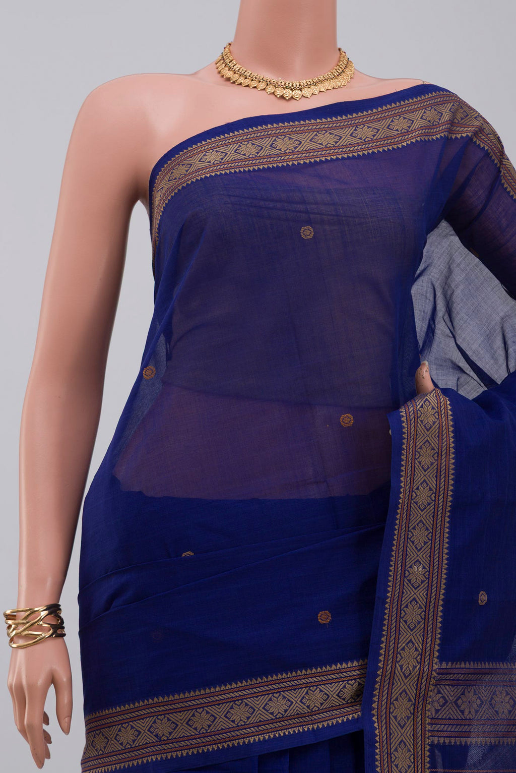 Border image of Blue Kanchi Cotton Saree with Thread Butta on the body and Thread Border. 