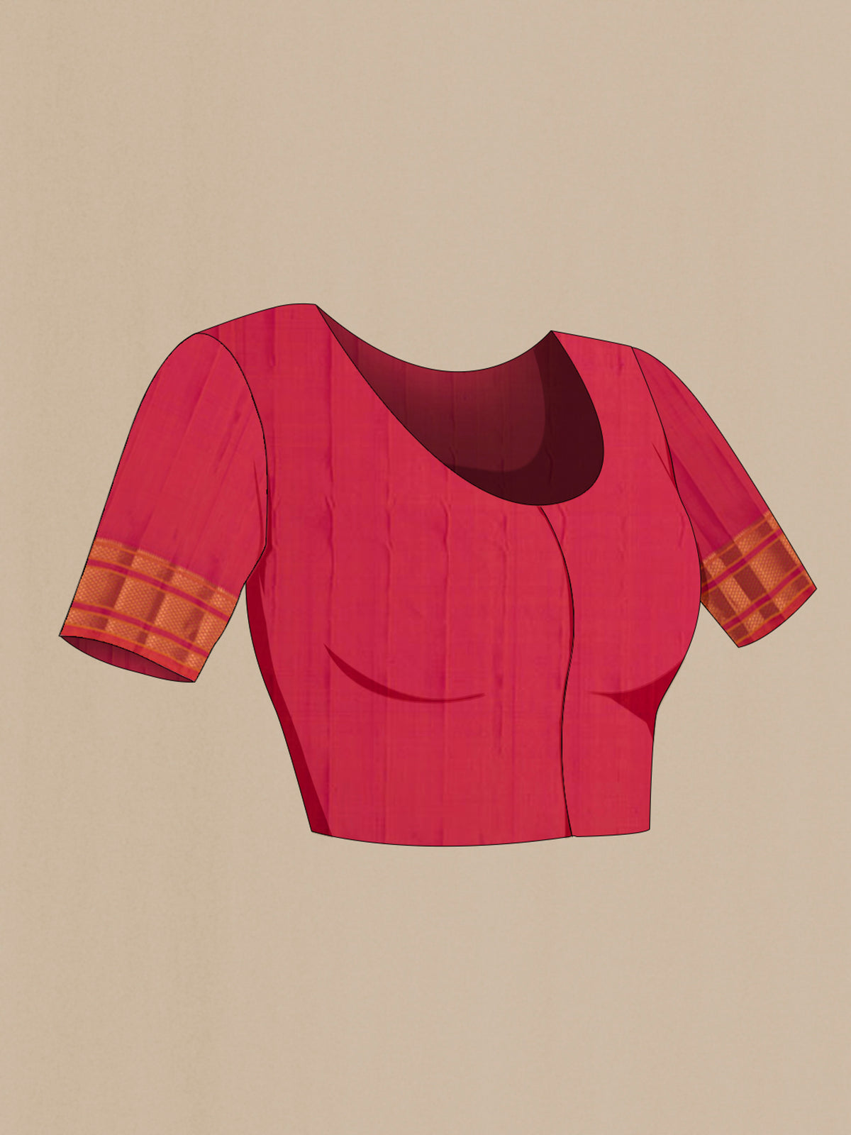 Close up image of the blouse of Orange Dual Tone Gadwal Silk Saree with Zari Butta on the body and Zari Border. 