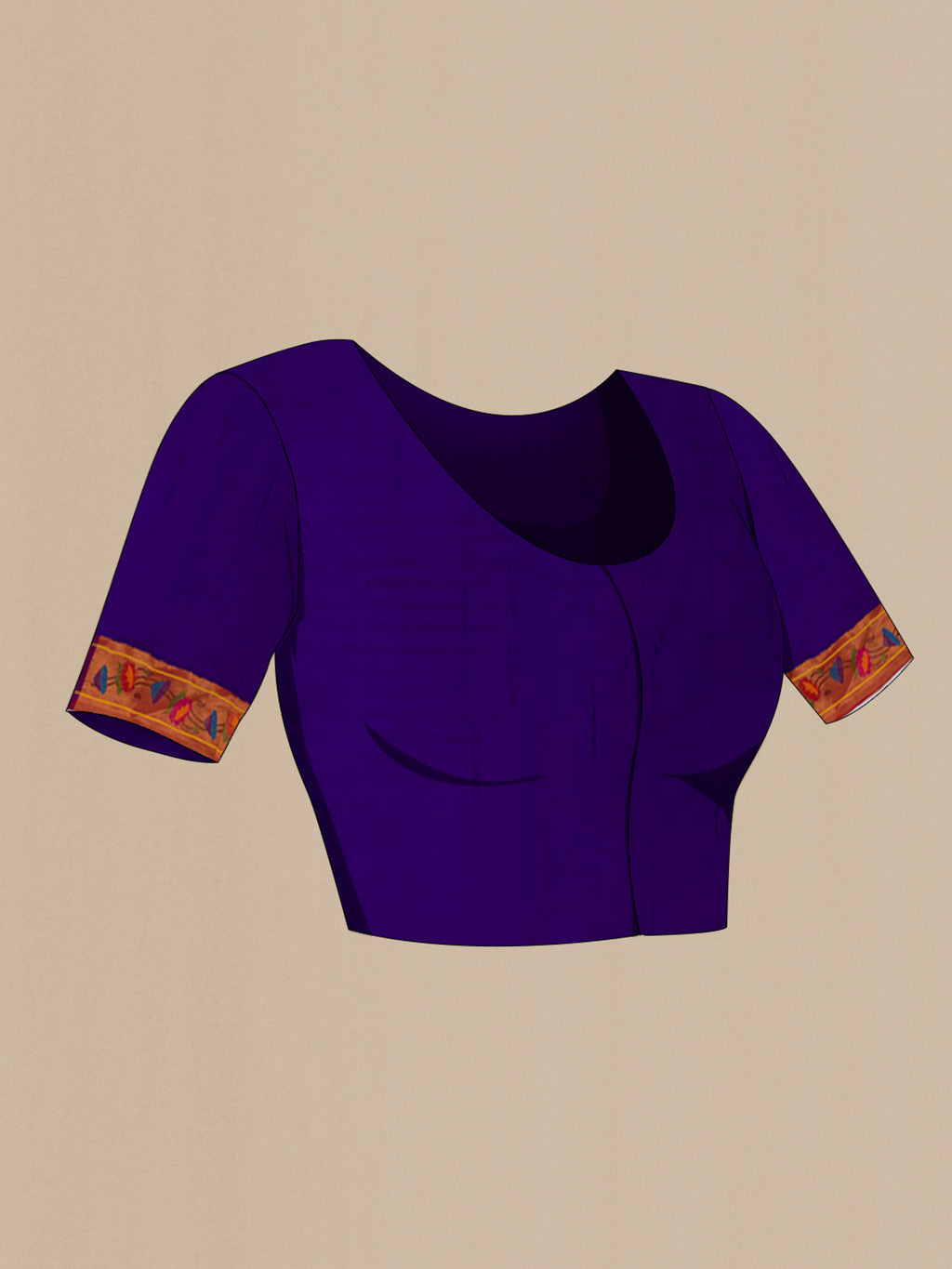 Close up image of the blouse of Blue Gadwal Silk Saree with Zari Butta on the body and Paithani Border. 