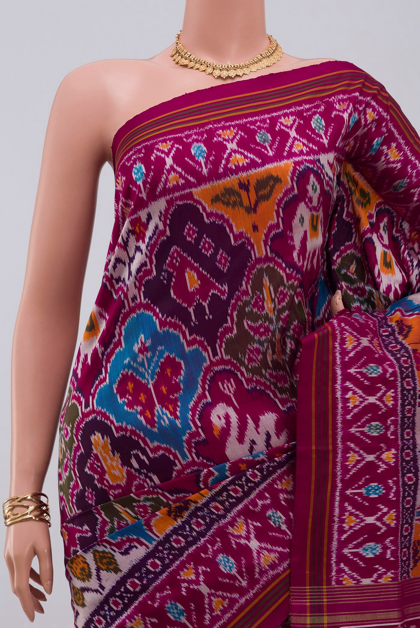 Border image of Purple Pochampally Saree with Ikat Print on the body and Ikat Border. 