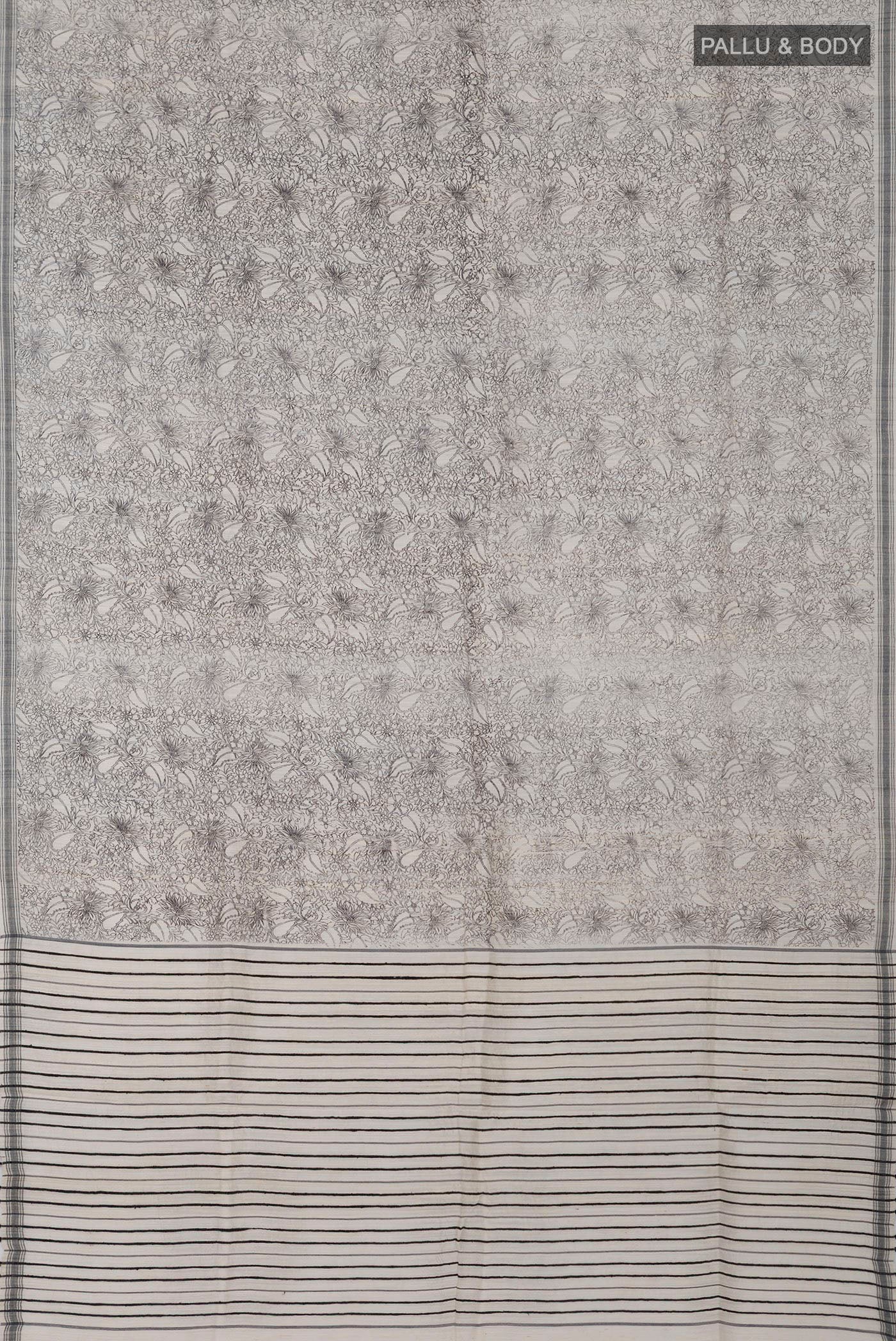 Flat view of Cream Jute Silk Saree with Fancy on the body and Plain Border. 