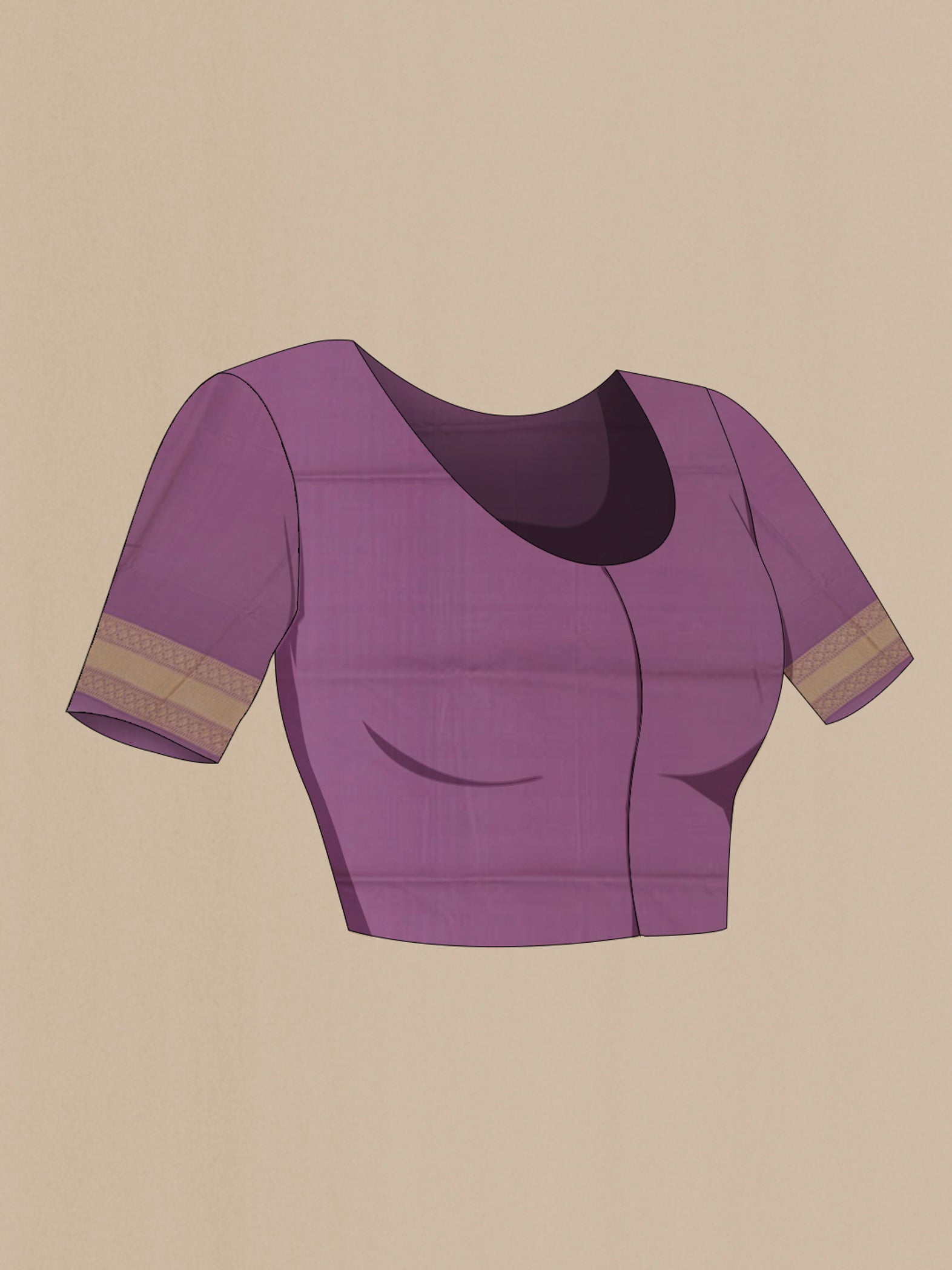 Close up image of the blouse of Lavender Banarasi Saree with Fancy on the body and Fancy Border. 