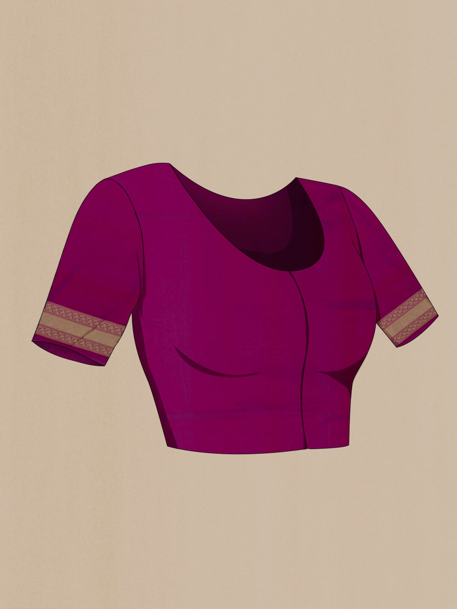 Close up image of the blouse of Purple Banarasi Saree with Fancy on the body and Fancy Border. 