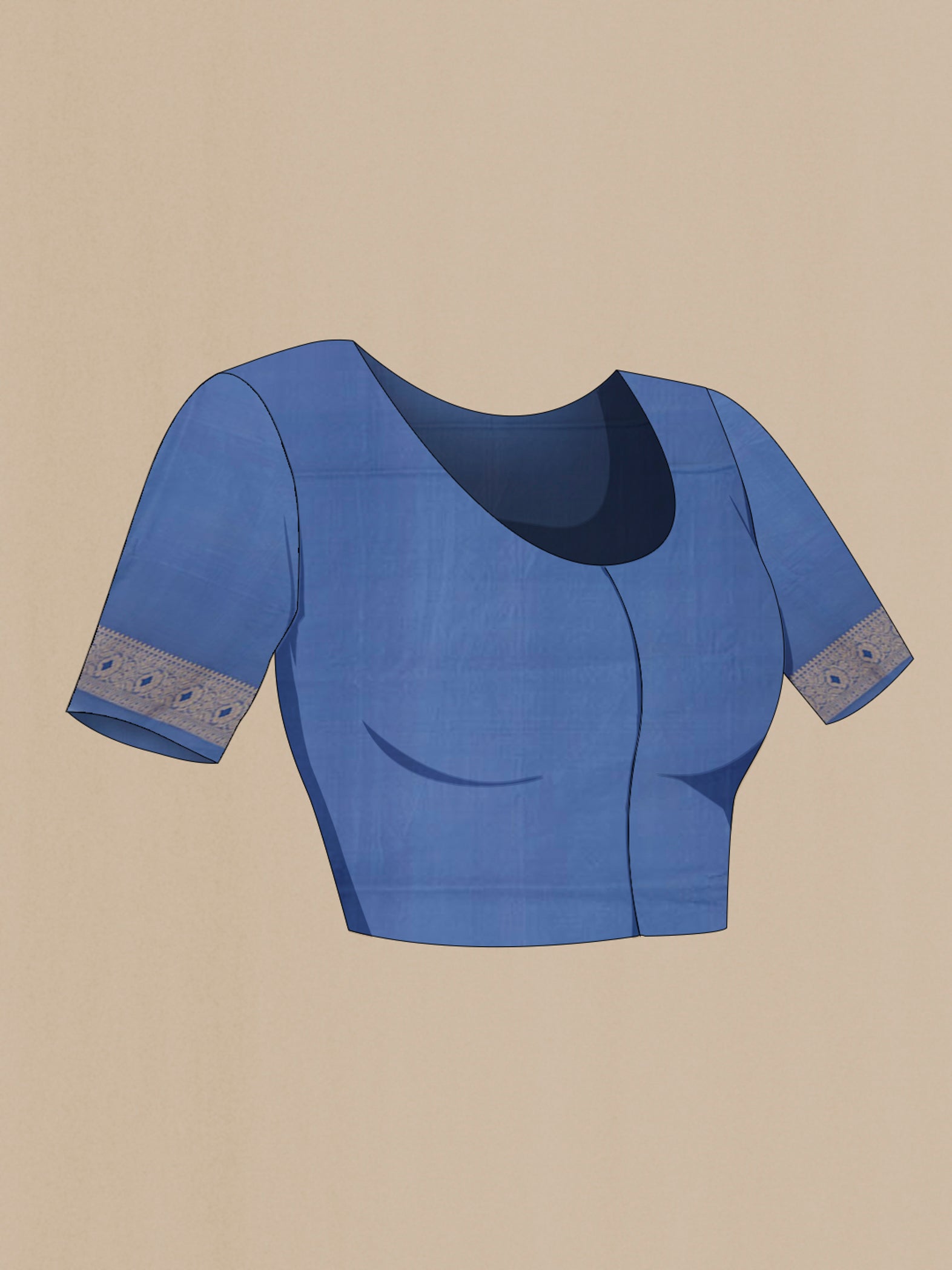Close up image of the blouse of Blue Banarasi Saree with Fancy on the body and Fancy Border. 