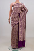 Pure Silk Purple Banarasi Saree with Zari Brocade on the body and Zari Border.  displayed on a mannequin