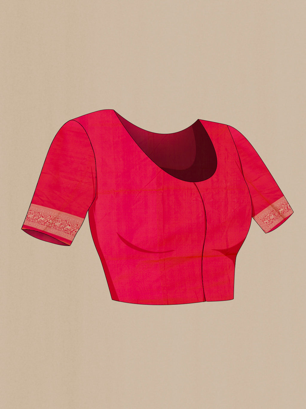 Close up image of the blouse of Pink with Orange Color Banarasi Silk Saree with Zari Brocade on the body and Fancy Border. 