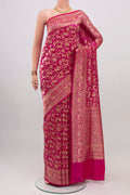 Rani Pink Banarasi Silk Saree with Zari Brocade on the body and Zari Border.  displayed on a mannequin