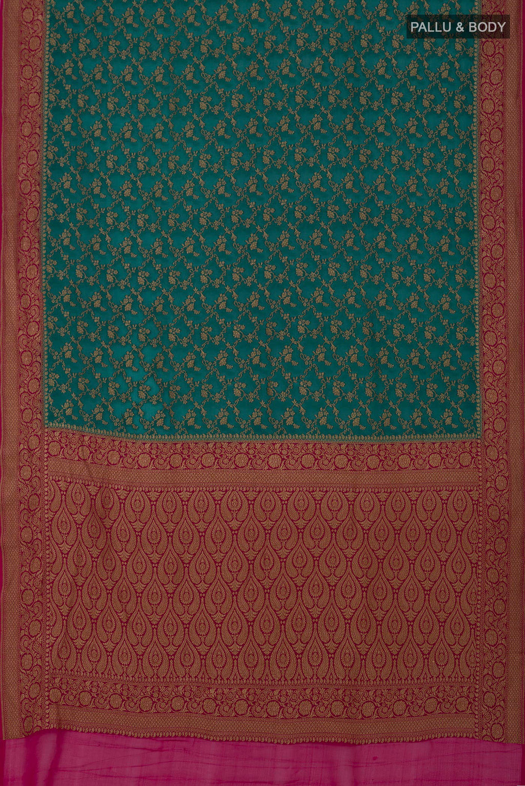 Flat view of Green Georgette Saree with Fancy on the body and Fancy Border. 