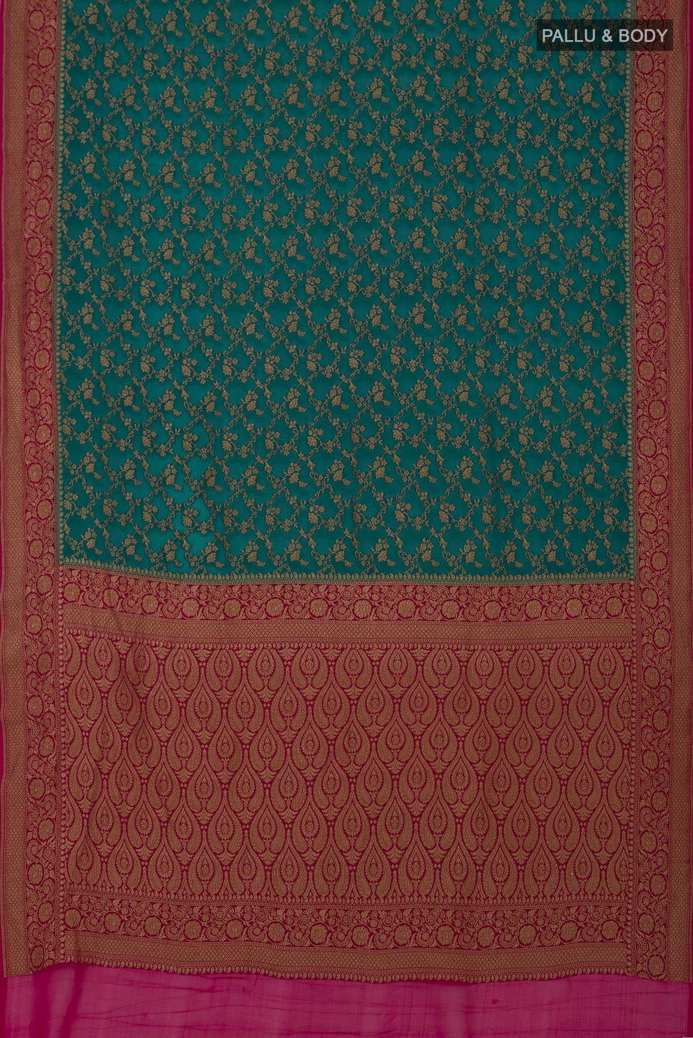 Flat view of Green Georgette Saree with Fancy on the body and Fancy Border. 