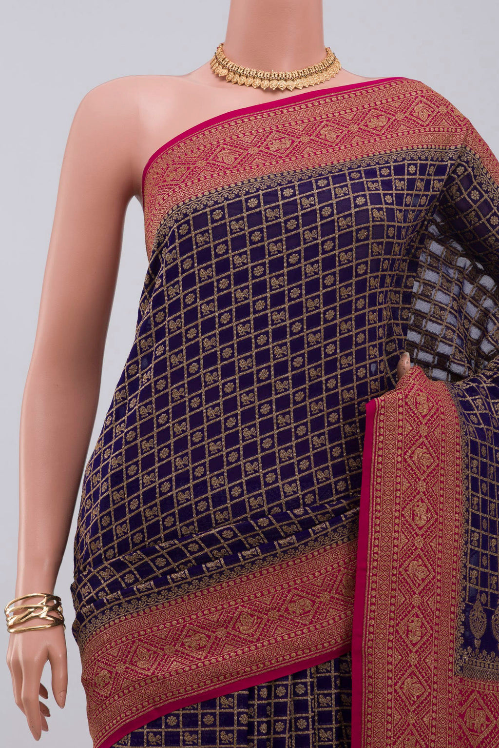 Border image of Blue Georgette Saree with Fancy on the body and Zari Border. 