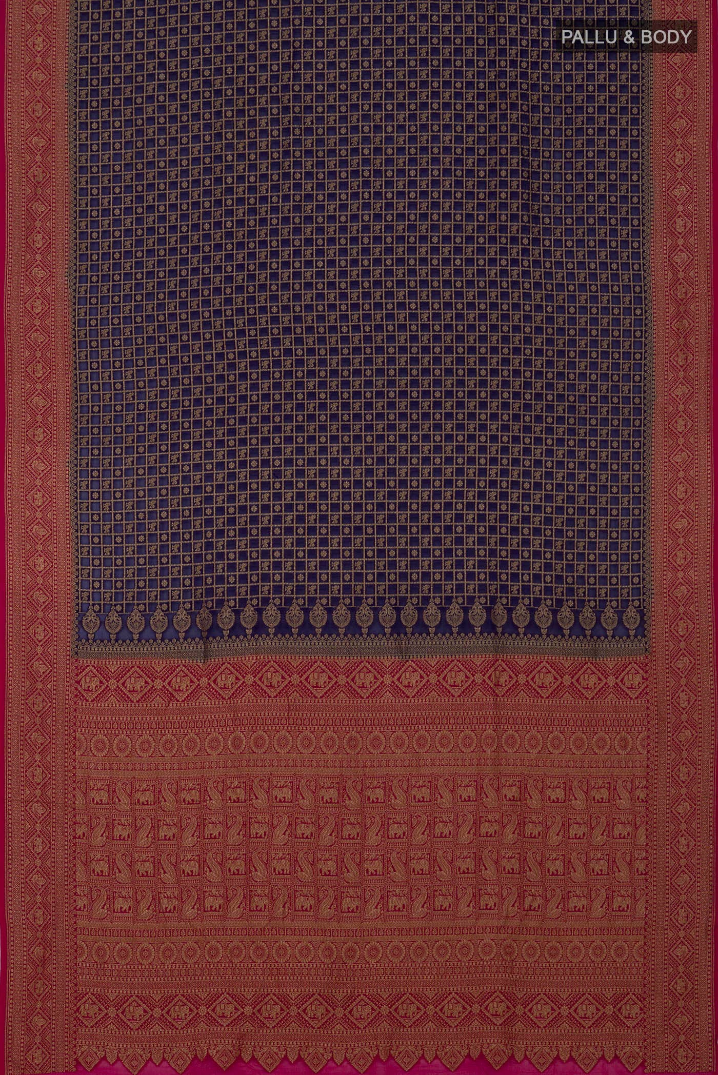 Flat view of Blue Georgette Saree with Fancy on the body and Zari Border. 
