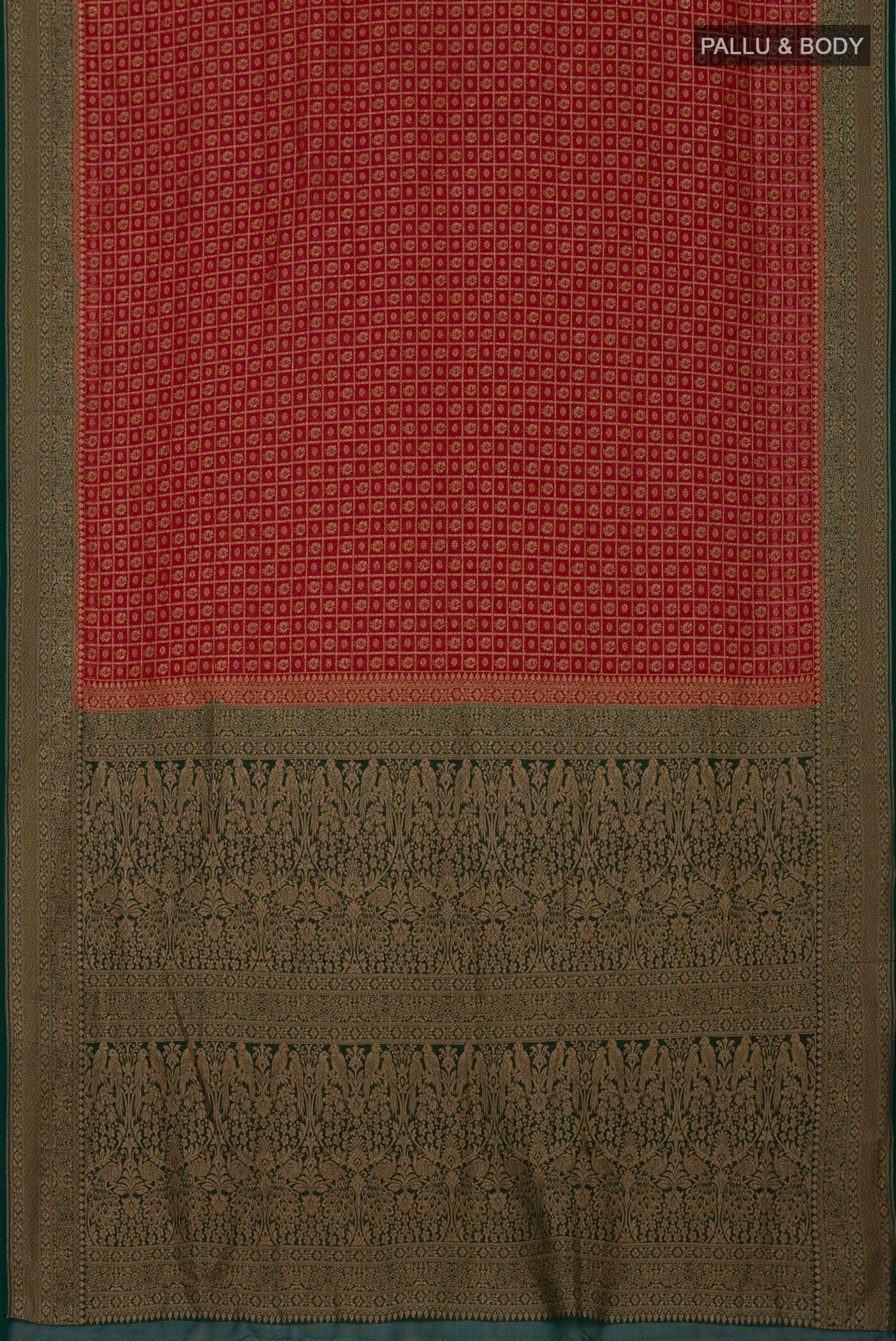 Flat view of Maroon Georgette Saree with Fancy on the body and Zari Border. 