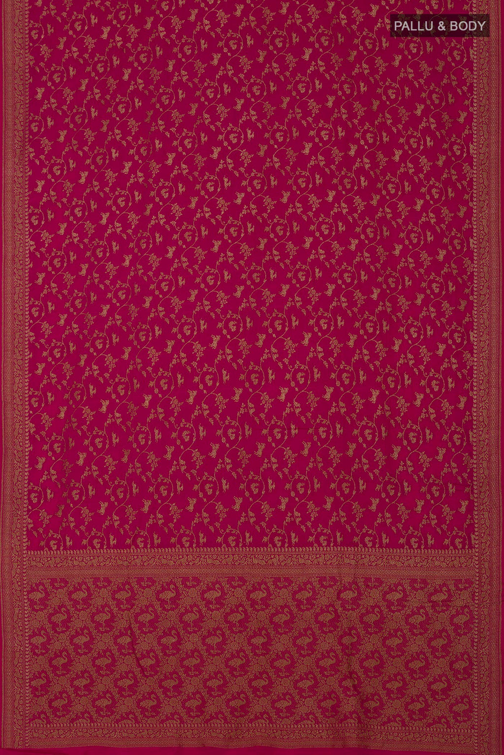 Flat view of Pink Georgette Saree with Fancy on the body and Zari Border. 