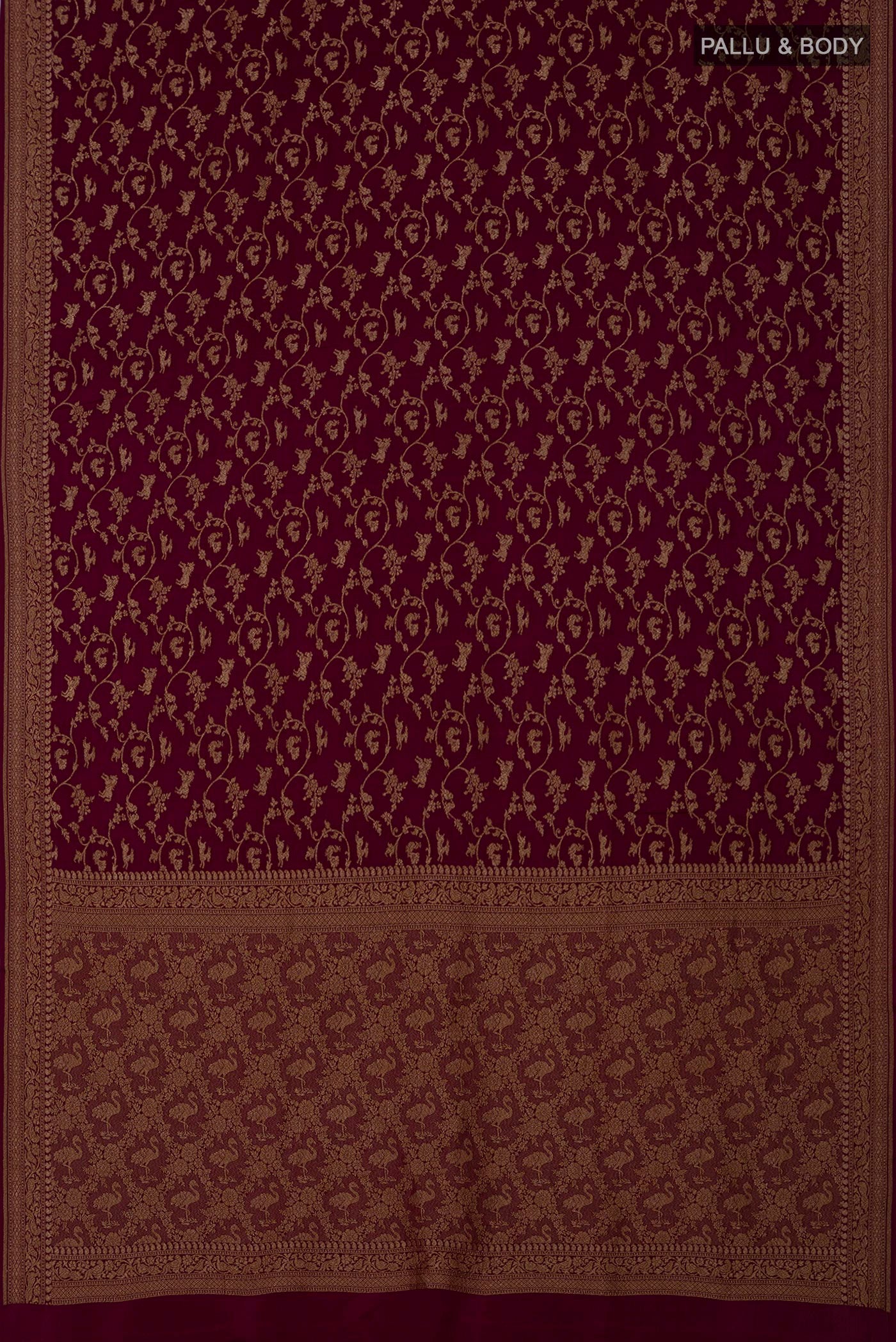 Flat view of Brown Georgette Saree with Fancy on the body and Zari Border. 