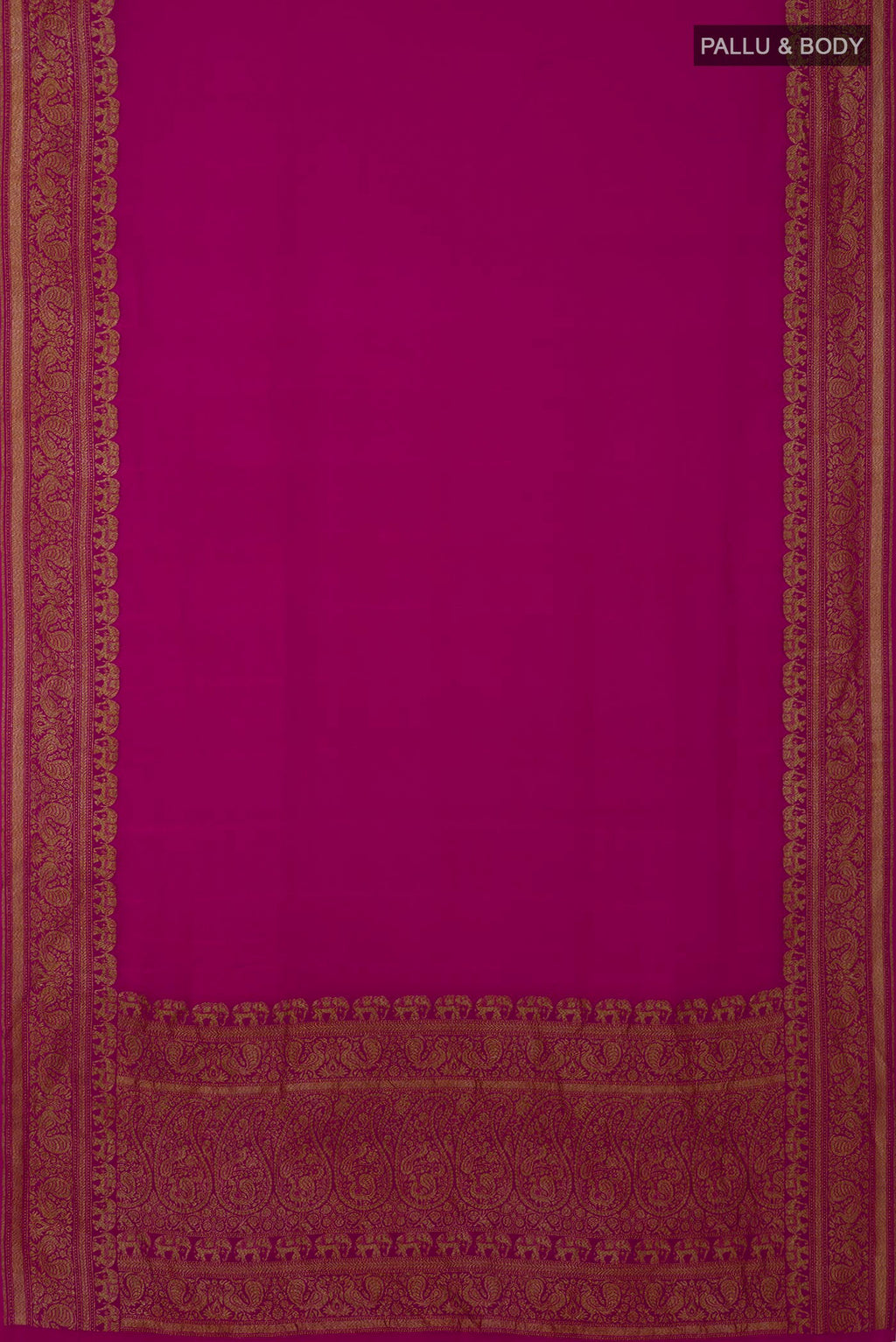 Flat view of Pink Georgette Saree with Plain Body and Fancy Border. 