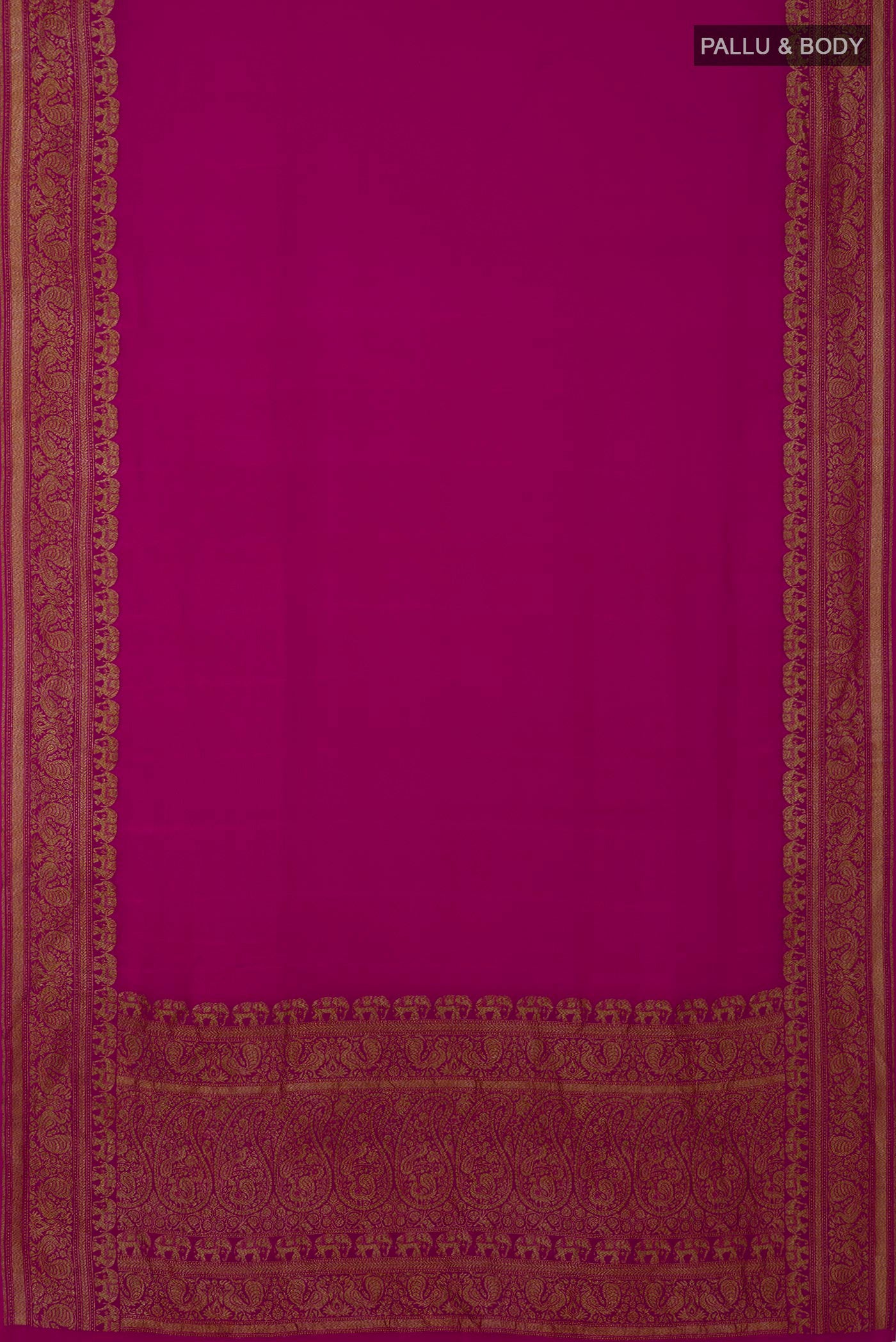 Flat view of Pink Georgette Saree with Plain Body and Fancy Border. 