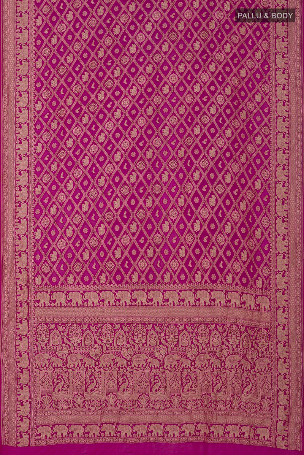 Flat view of Pink Georgette Saree with Fancy on the body and Fancy Border. 