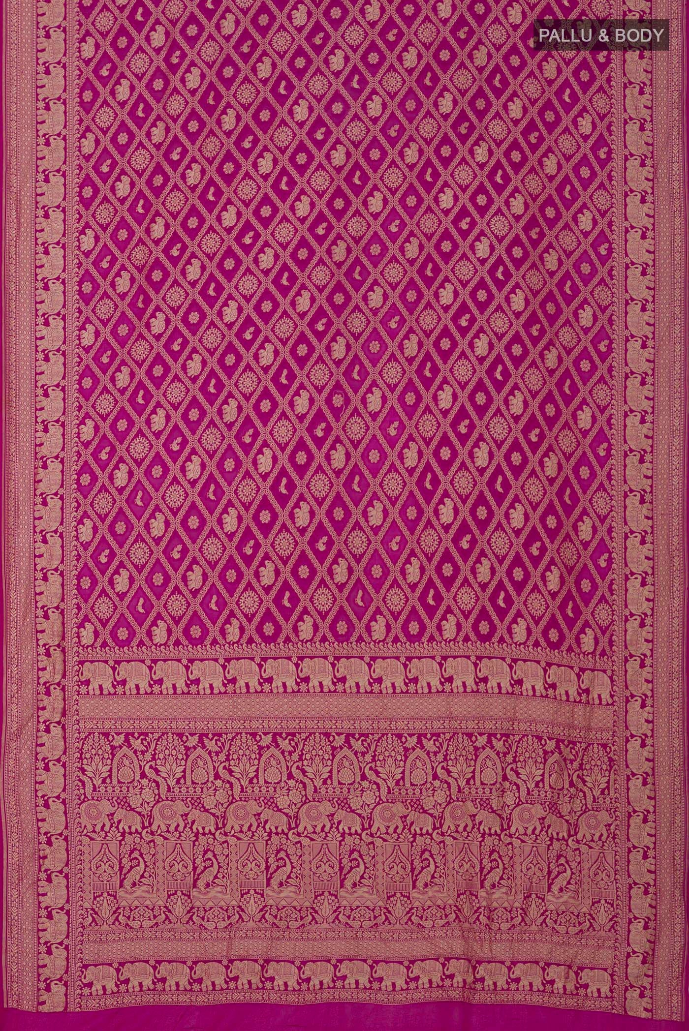Flat view of Pink Georgette Saree with Fancy on the body and Fancy Border. 