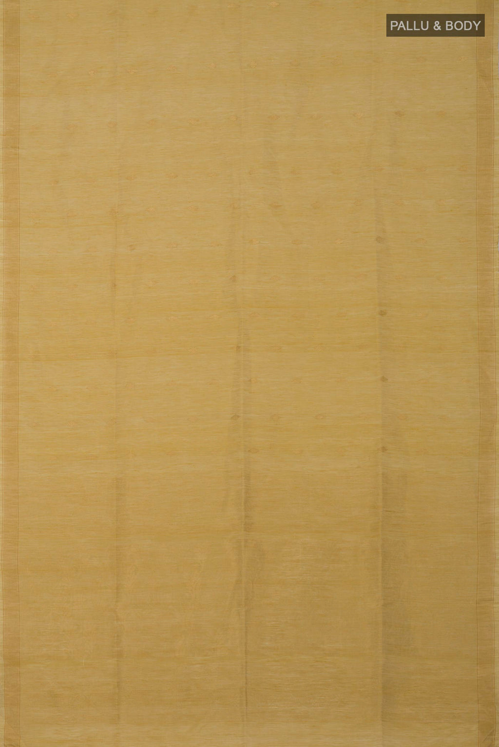 Flat view of Beige Soft Silk Saree with Zari Butta on the body and Thin Zari Line. 