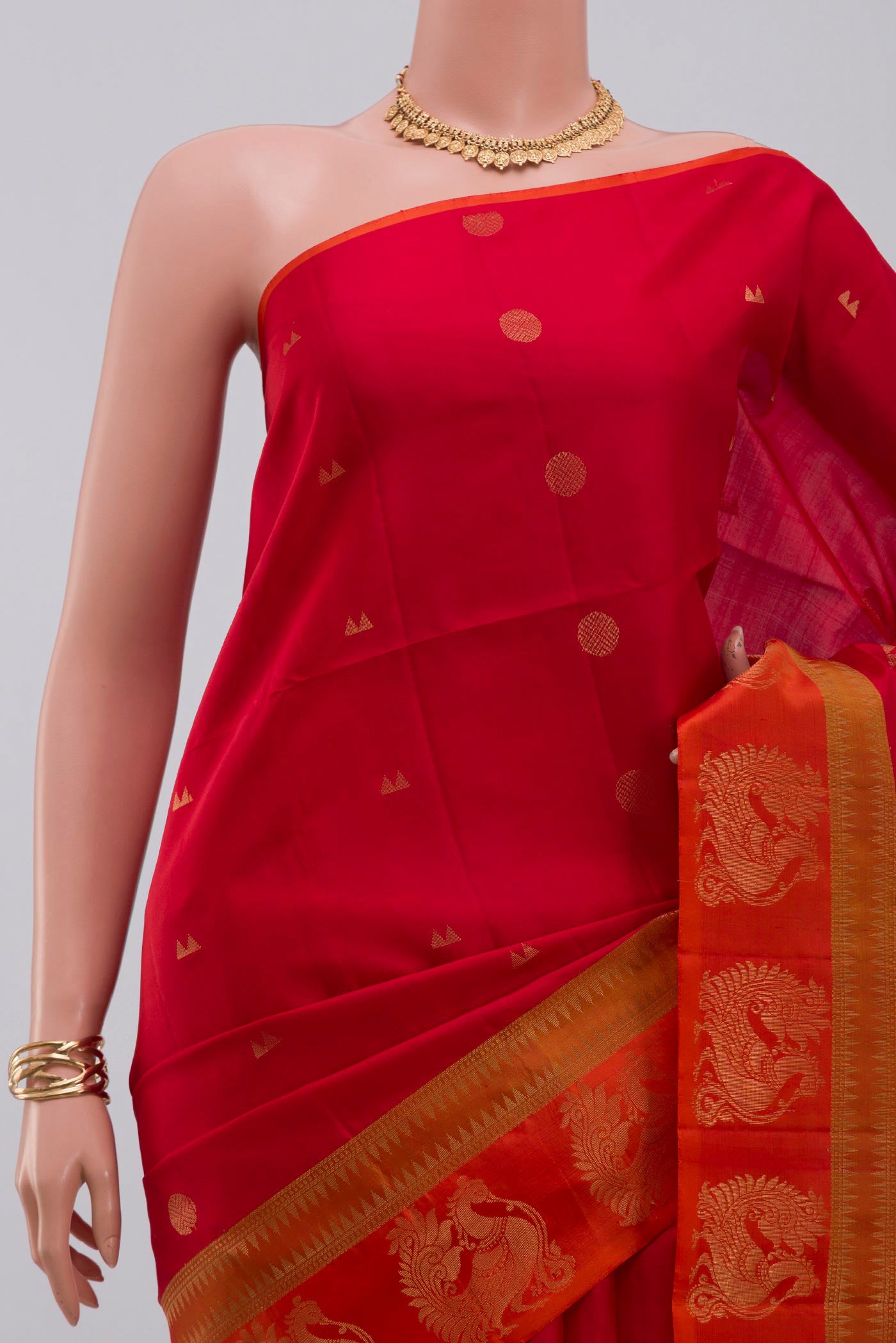 Border image of Red Soft Silk Saree with Zari Butta on the body and Fancy Border. 