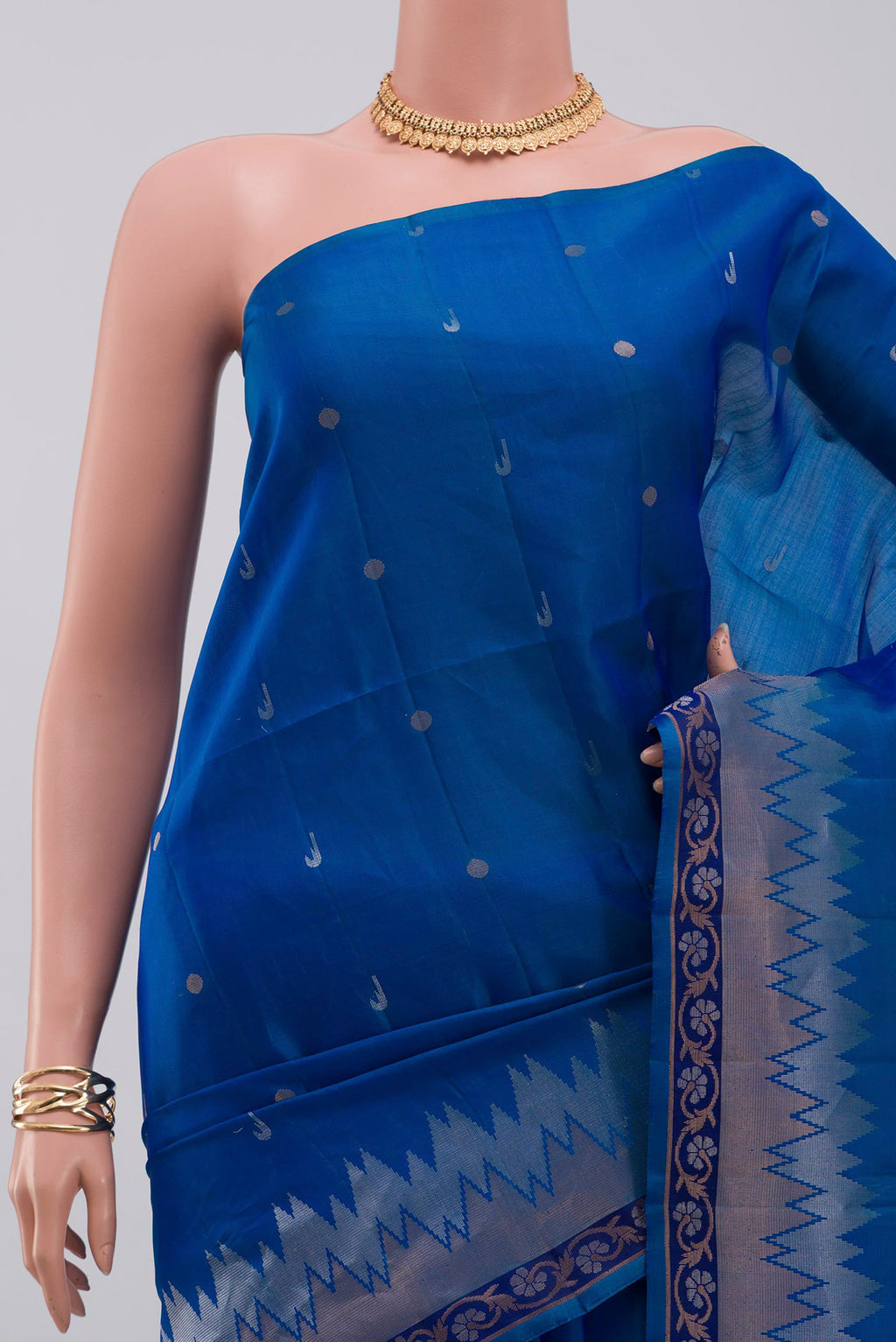 Border image of Blue Soft Silk Saree with Zari Butta on the body and Fancy Border. 