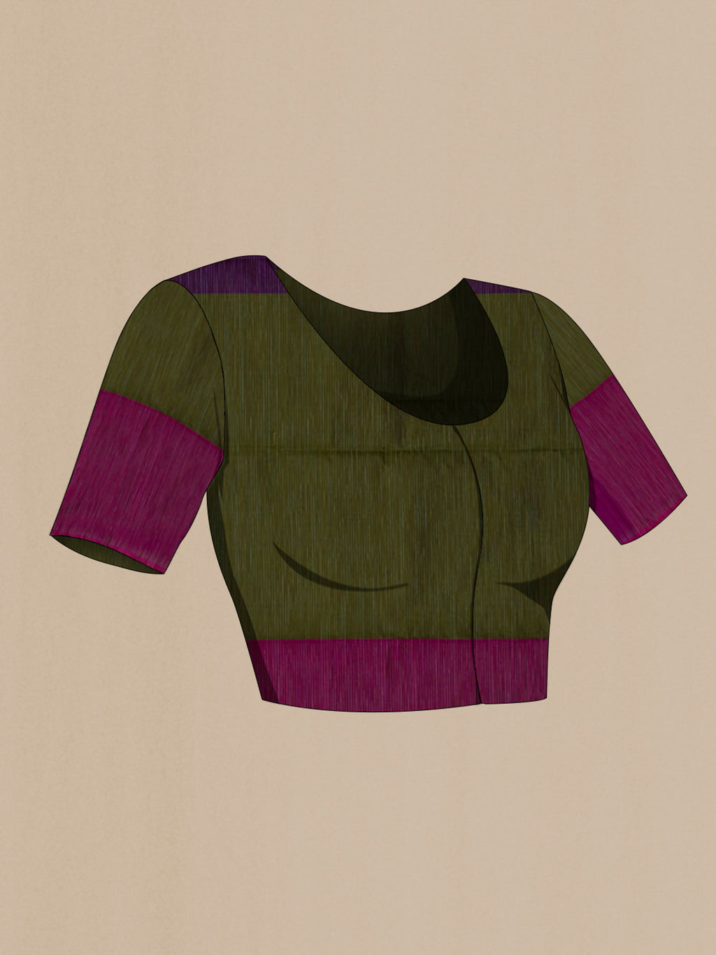 Close up image of the blouse of Green Soft Silk Saree with Plain Body and Ganga Jamuna Border. 