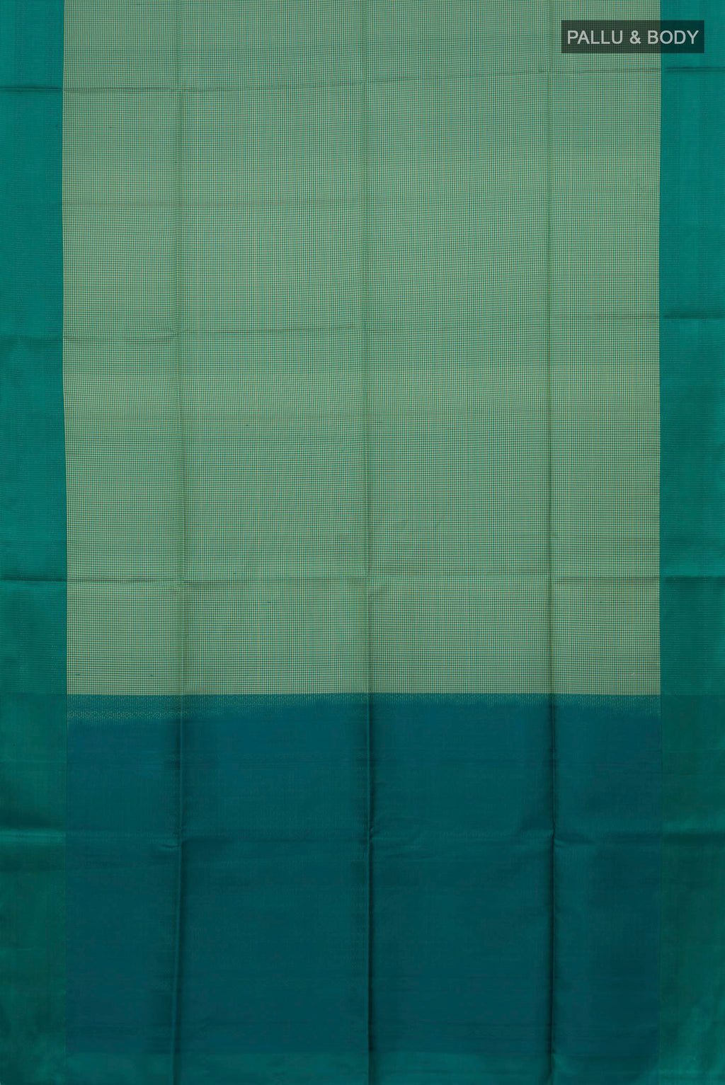 Flat view of Sage Green Soft Silk Saree with Checked design on the body and Plain Border. 
