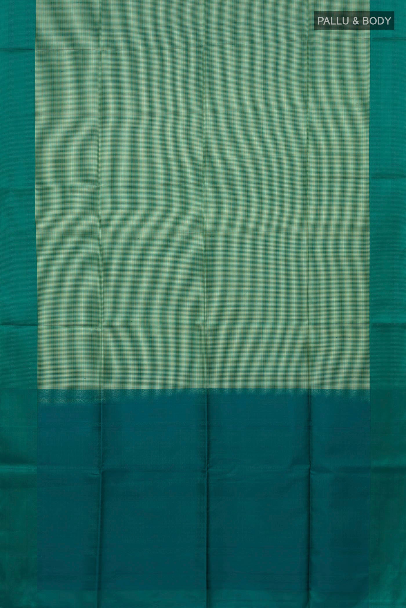 Flat view of Sage Green Soft Silk Saree with Checked design on the body and Plain Border. 