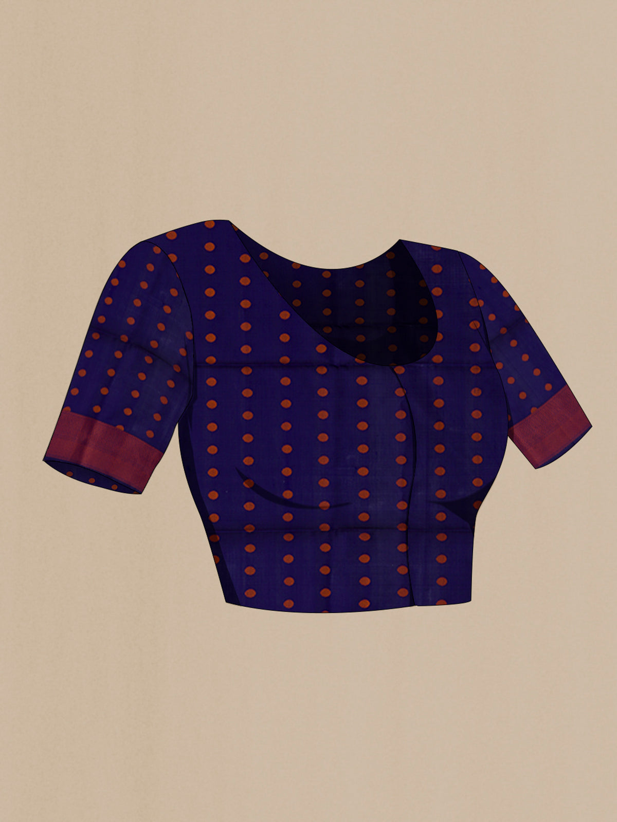 Close up image of the blouse of Pure Silk Blue Soft Saree with Plain Body and Thread Border. 