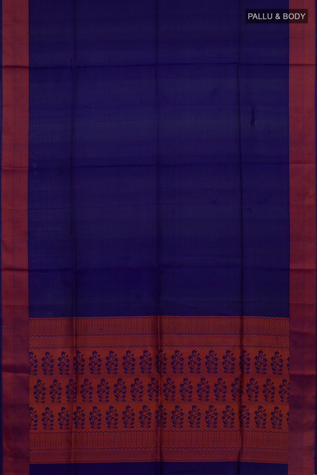Flat view of Pure Silk Blue Soft Saree with Plain Body and Thread Border. 