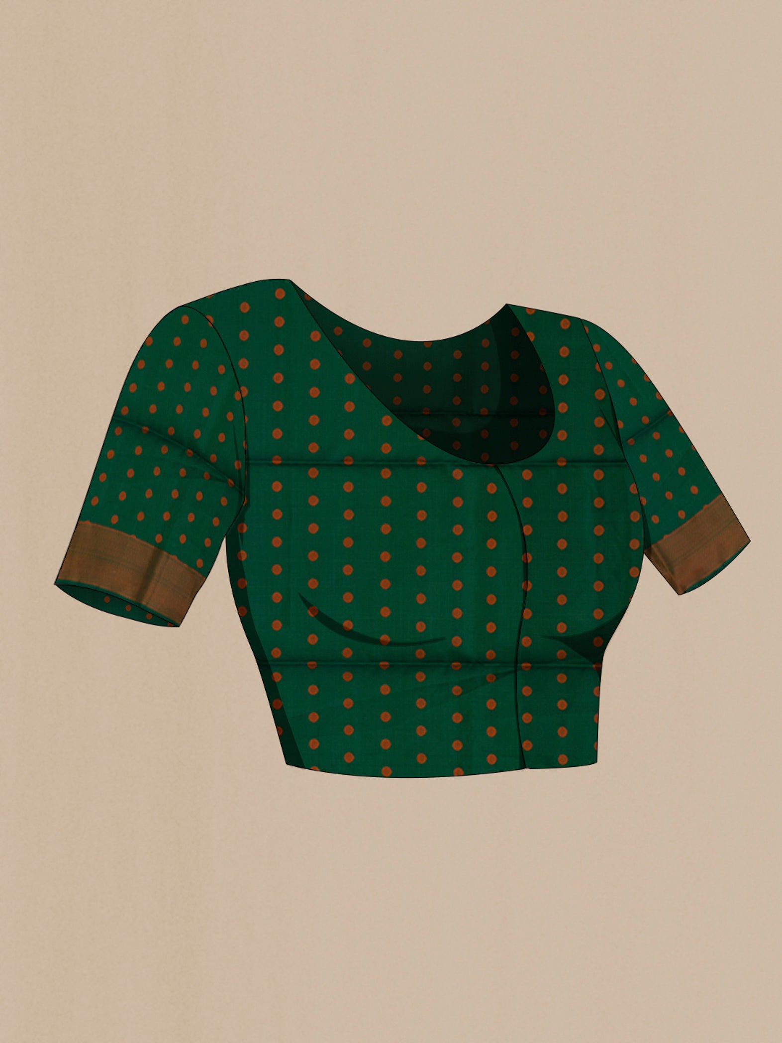 Close up image of the blouse of Green Soft Silk Saree with Jacquard design on the body and Thread Border. 