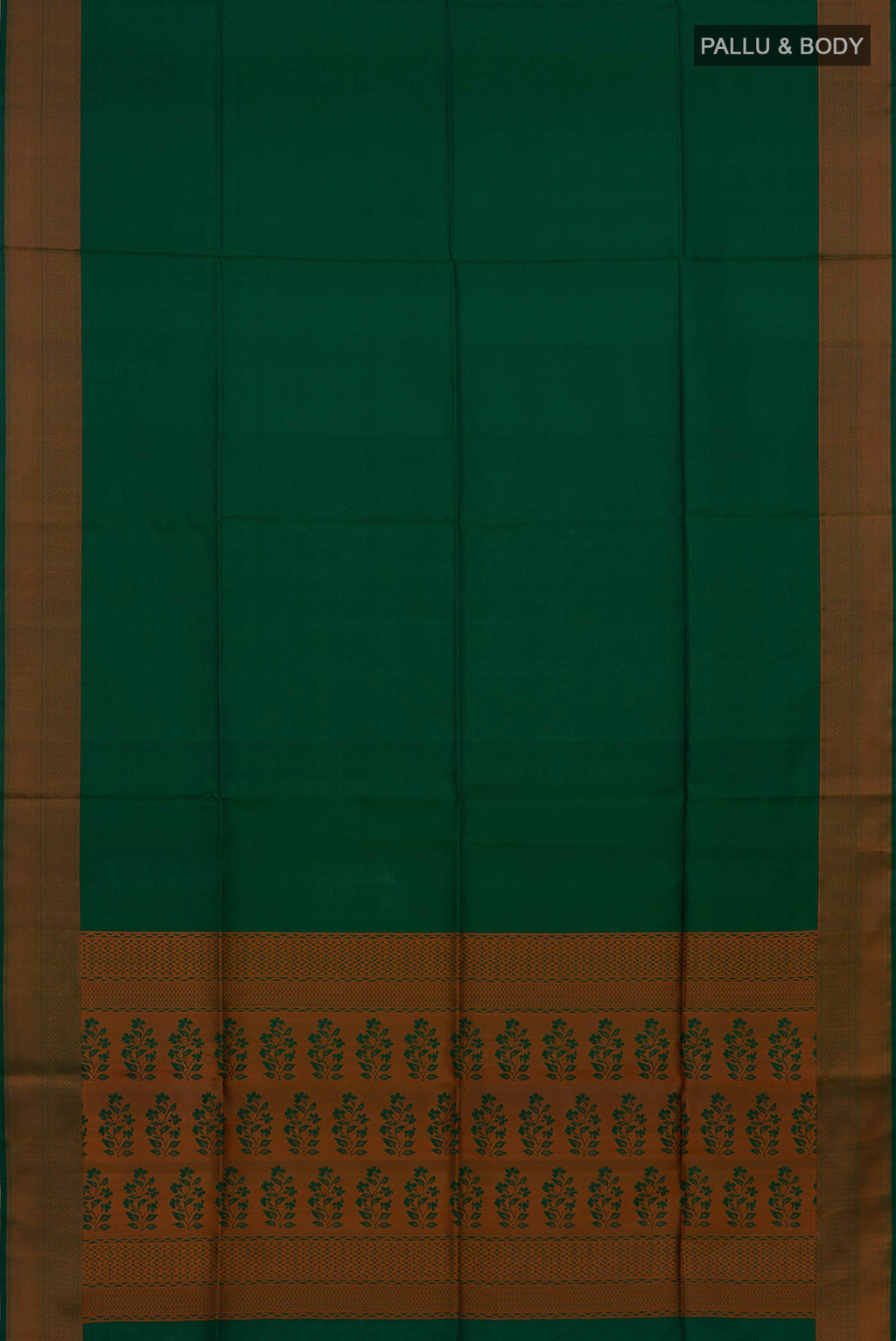 Flat view of Green Soft Silk Saree with Jacquard design on the body and Thread Border. 