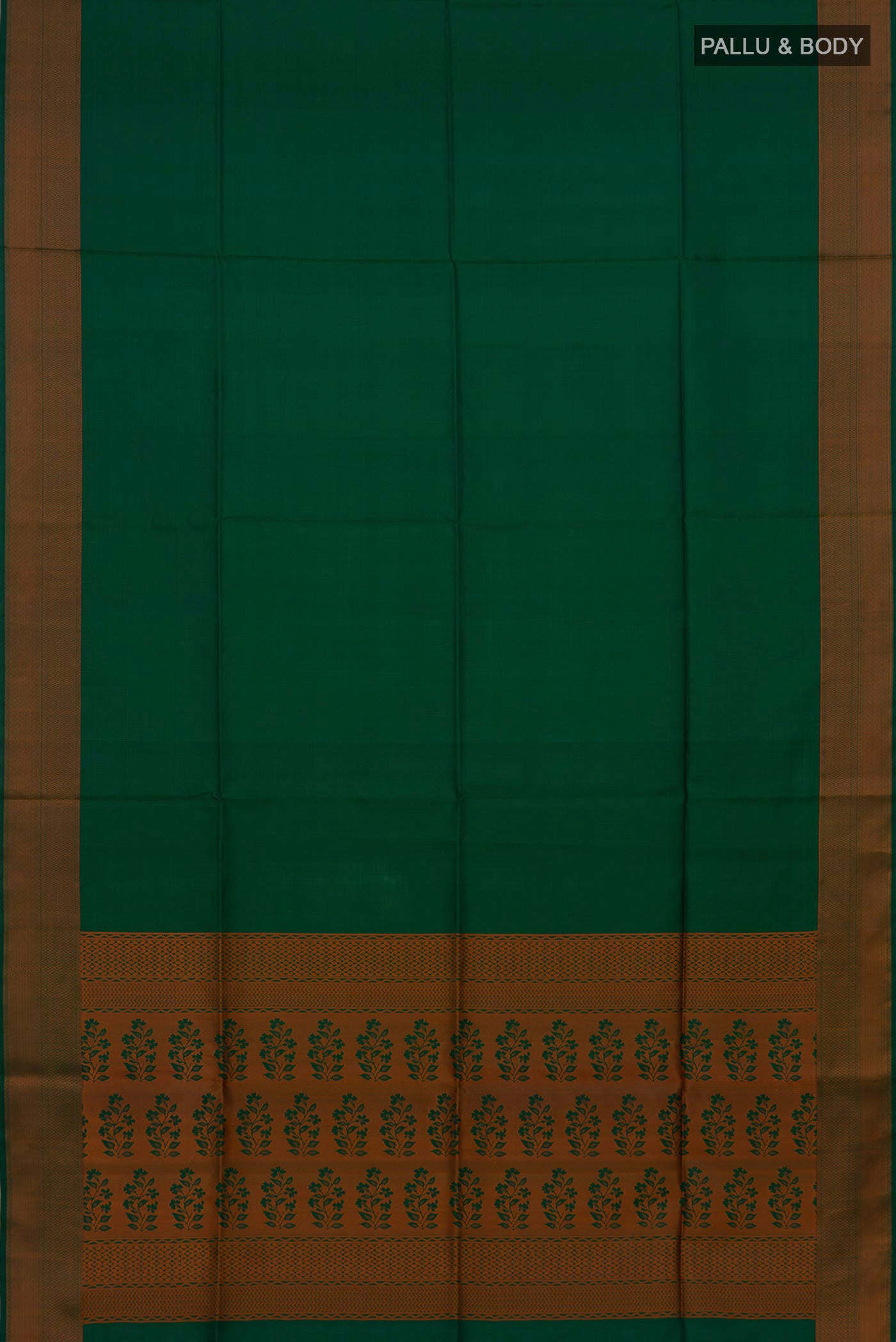Flat view of Green Soft Silk Saree with Jacquard design on the body and Thread Border. 